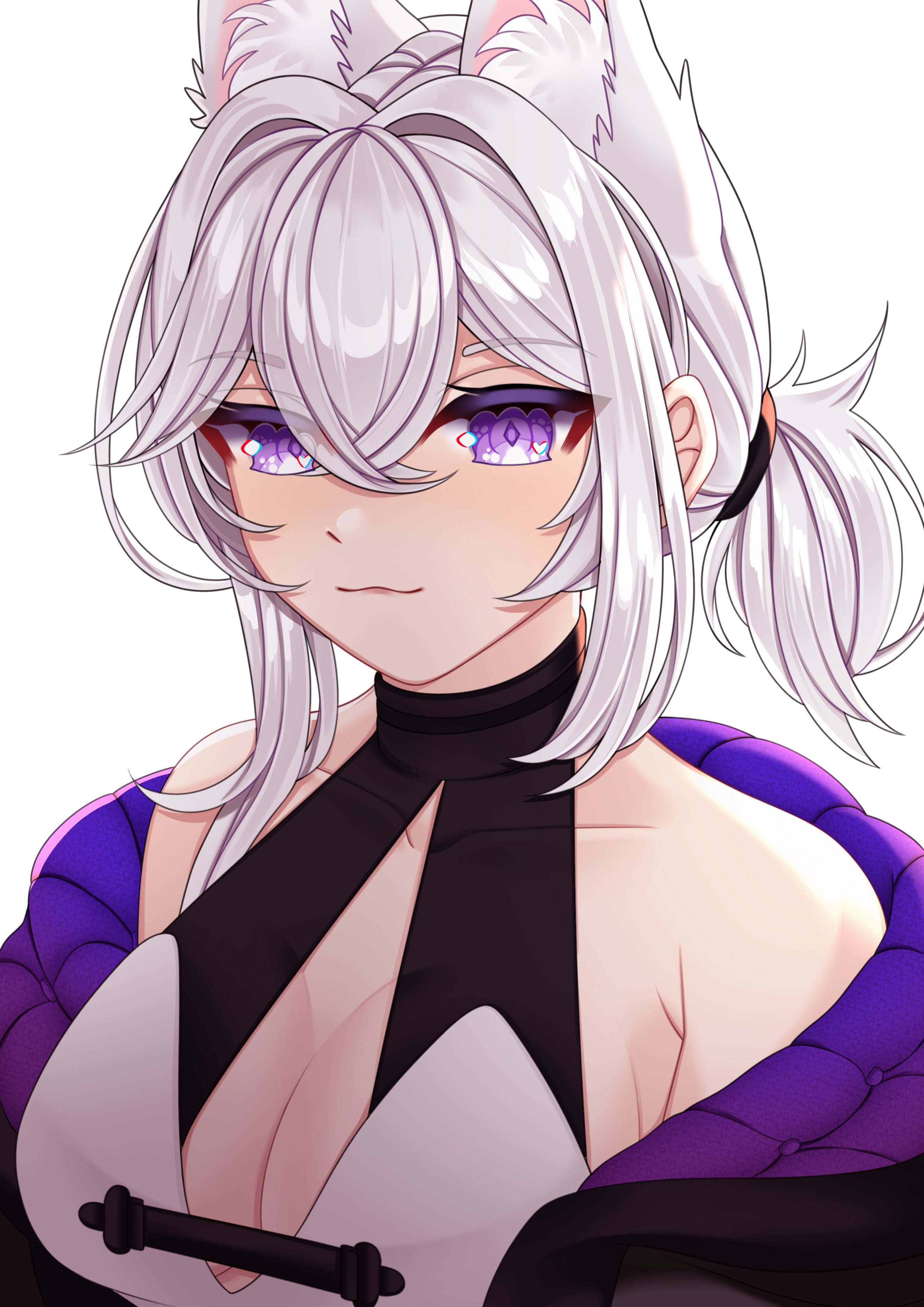 1girls, breasts, cleavage, commission, female, grey hair, hair bun, onnzinn, onzin00, purple eyes, roblox, roblox avatar