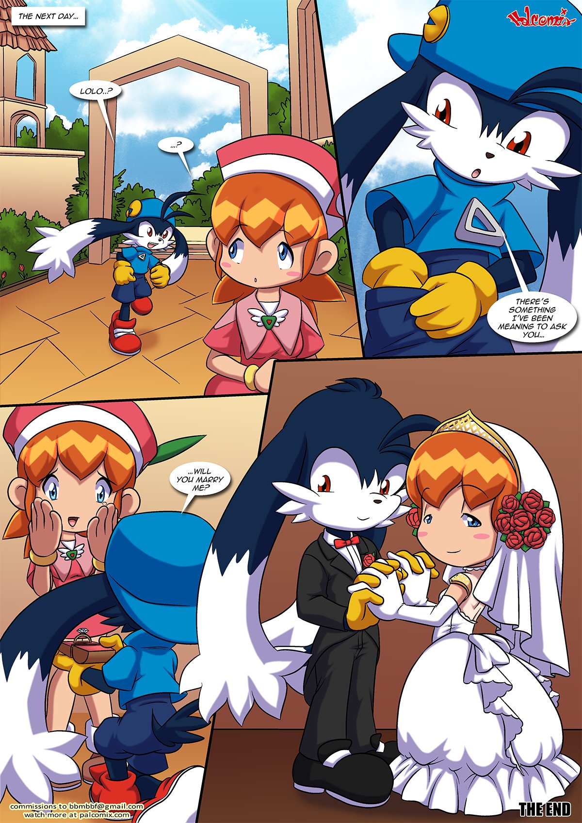 1boy 1girls aftermath_(comic) bbmbbf comic english english_text female fur klonoa klonoa_(series) lolo_(klonoa) male male/female namco palcomix ring sfw speech_bubble wedding wholesome