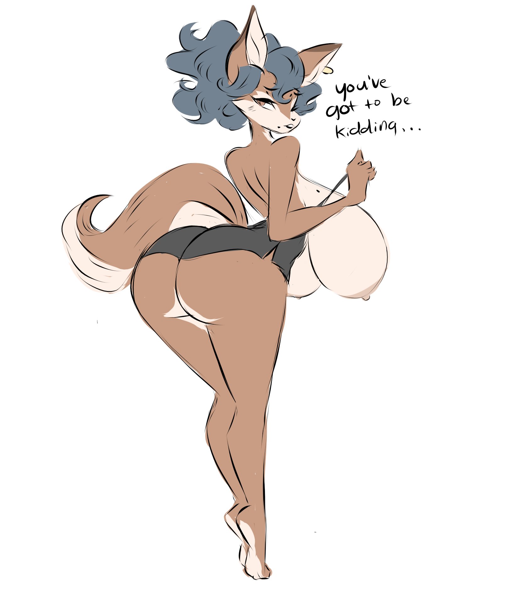 ass, big ass, big breasts, blue hair, breasts, bubble ass, bubble butt, carmelita fox, dullvivid, ear ring, english text, female, fox, furry, huge ass, huge breasts, nude, sly cooper (series), smooth fur, sony interactive entertainment, sucker punch productions, tagme, tiptoes