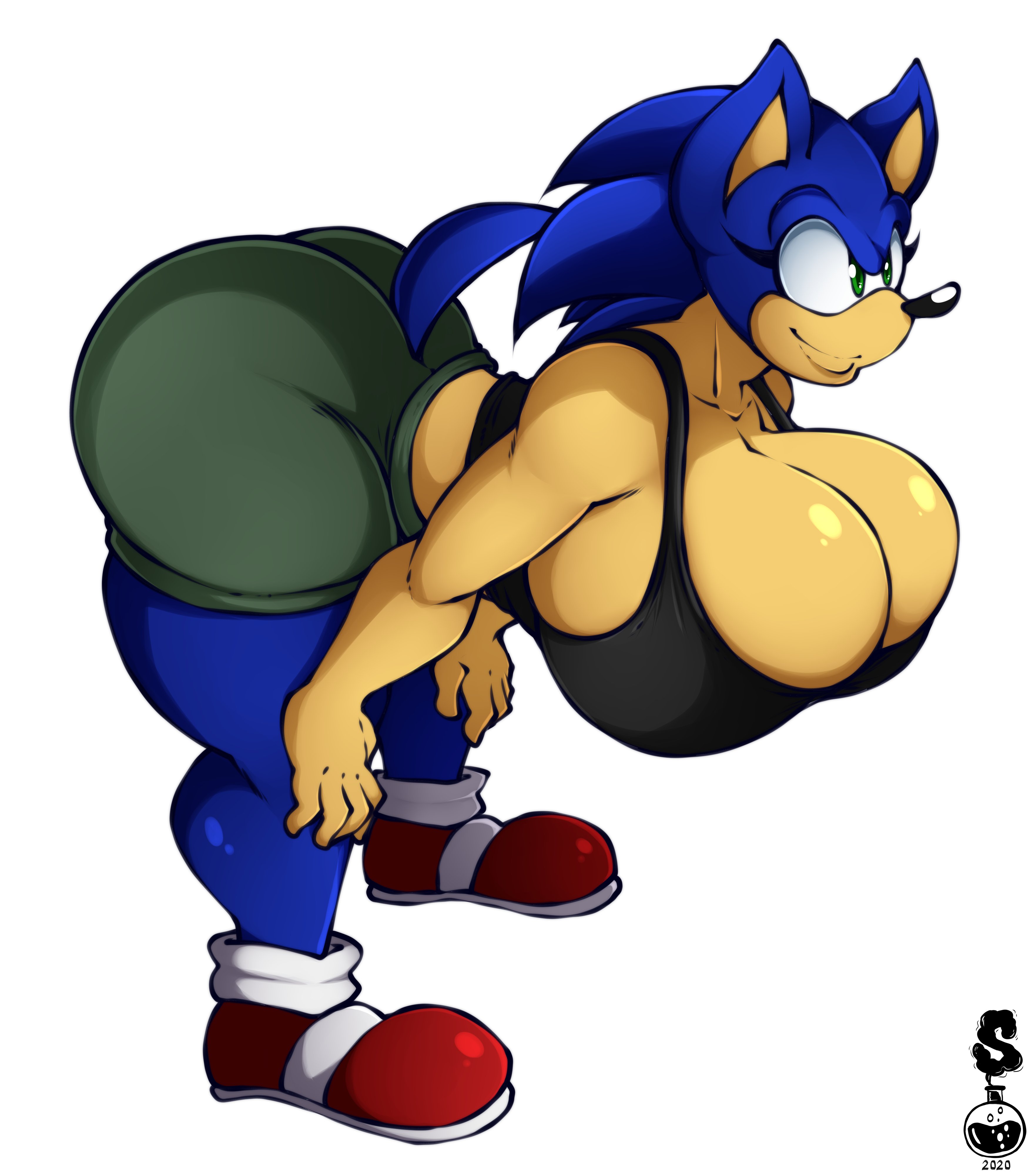 1girls, 2020, 4k, absurd res, anthro, ass, bent over, big ass, big breasts, big butt, blue body, blue fur, blue hair, bottomwear, breast squish, breasts, bubble ass, bubble butt, busty, cleavage, cleavage overflow, clothed, clothing, crop top, curvaceous, curvy, curvy body, curvy female, curvy figure, digital media (artwork), eulipotyphlan, eyelashes, feet, female, female focus, female only, fingers, footwear, fur, genderswap, genderswap (mtf), green eyes, hair, hedgehog, hi res, hourglass figure, huge ass, huge breasts, huge butt, large ass, large breasts, large butt, mammal, mtf crossgender, multicolored body, multicolored fur, round ass, round butt, rule 63, sega, shirt, shoes, short hair, short tail, shorts, simple background, slim waist, small waist, smile, solo, sonic (series), sonic the hedgehog, sonic the hedgehog (series), sonique the hedgehog, squish, superix, tan body, tan fur, thick thighs, topwear, two-tone body, two-tone fur, voluptuous, watermark, white background, wide hips