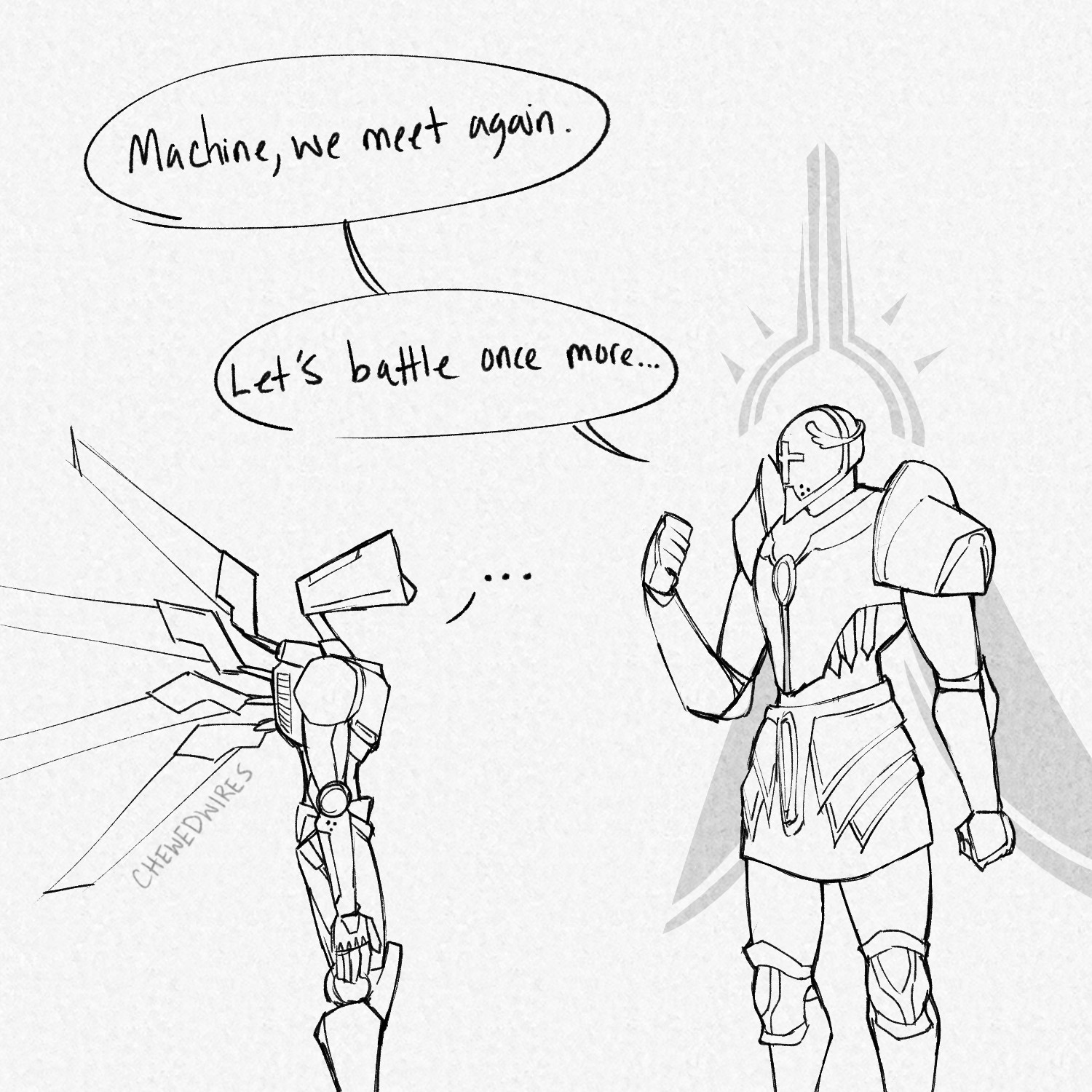 2boys, angel, archangel, before sex, chewedwires, clothed, gabriel (ultrakill), imminent sex, male, part of a set, robot, self upload, ultrakill, v1 (ultrakill)
