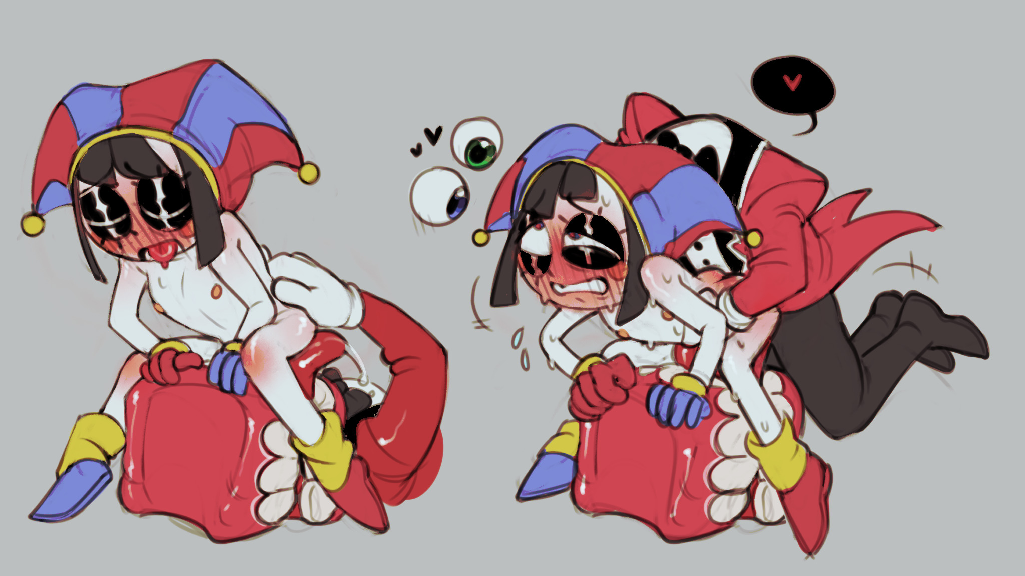 big tongue, caine (the amazing digital circus), clown girl, female, floating eyes, glitch productions, gooseworx, pomni (the amazing digital circus), sm baby, the amazing digital circus