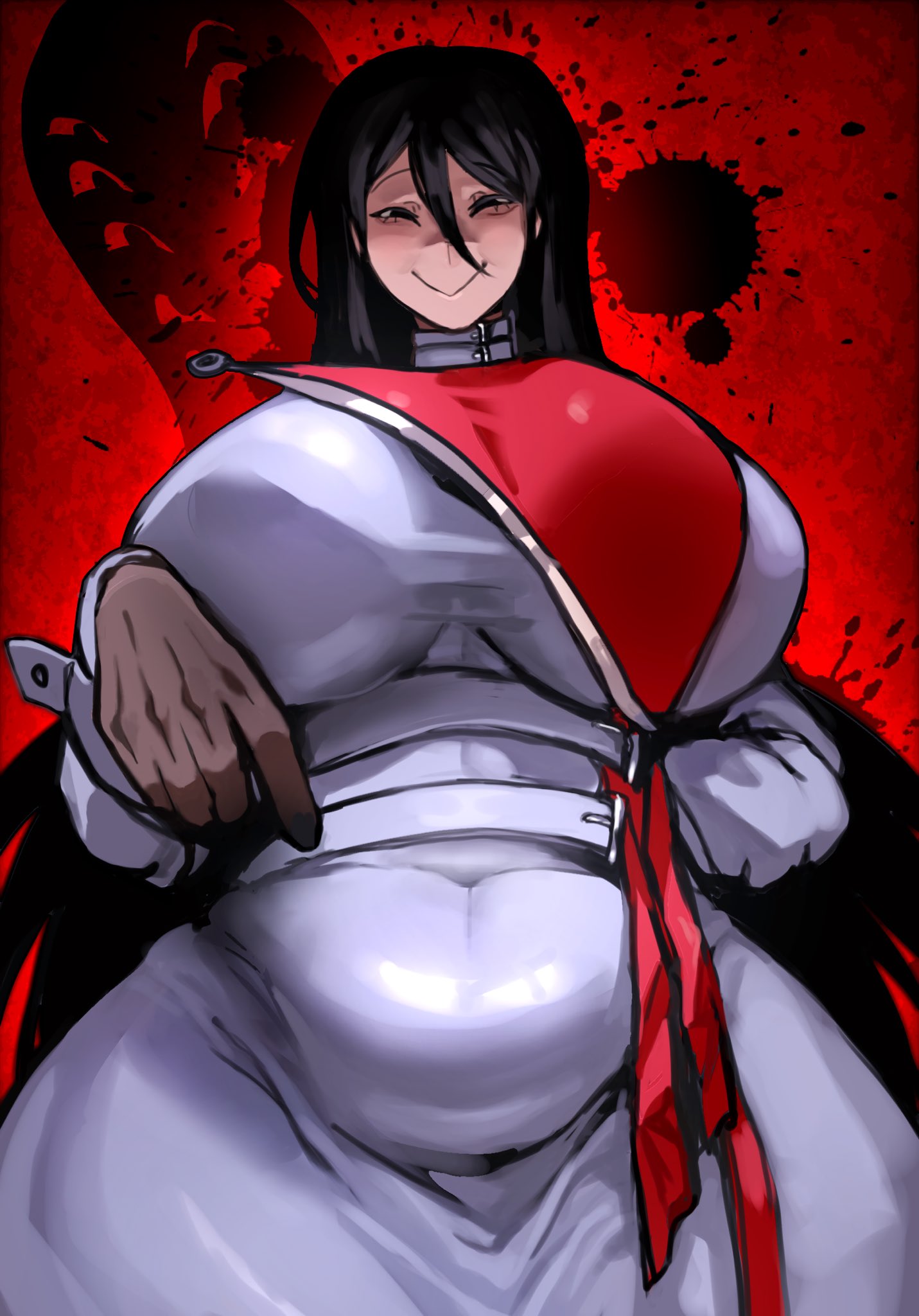 1girls belly below_view black_hair female how_to_date_an_entity_(and_stay_alive) huge_breasts long_hair looking_at_viewer mrs_(how_to_date_an_entity_(and_stay_alive) sfour