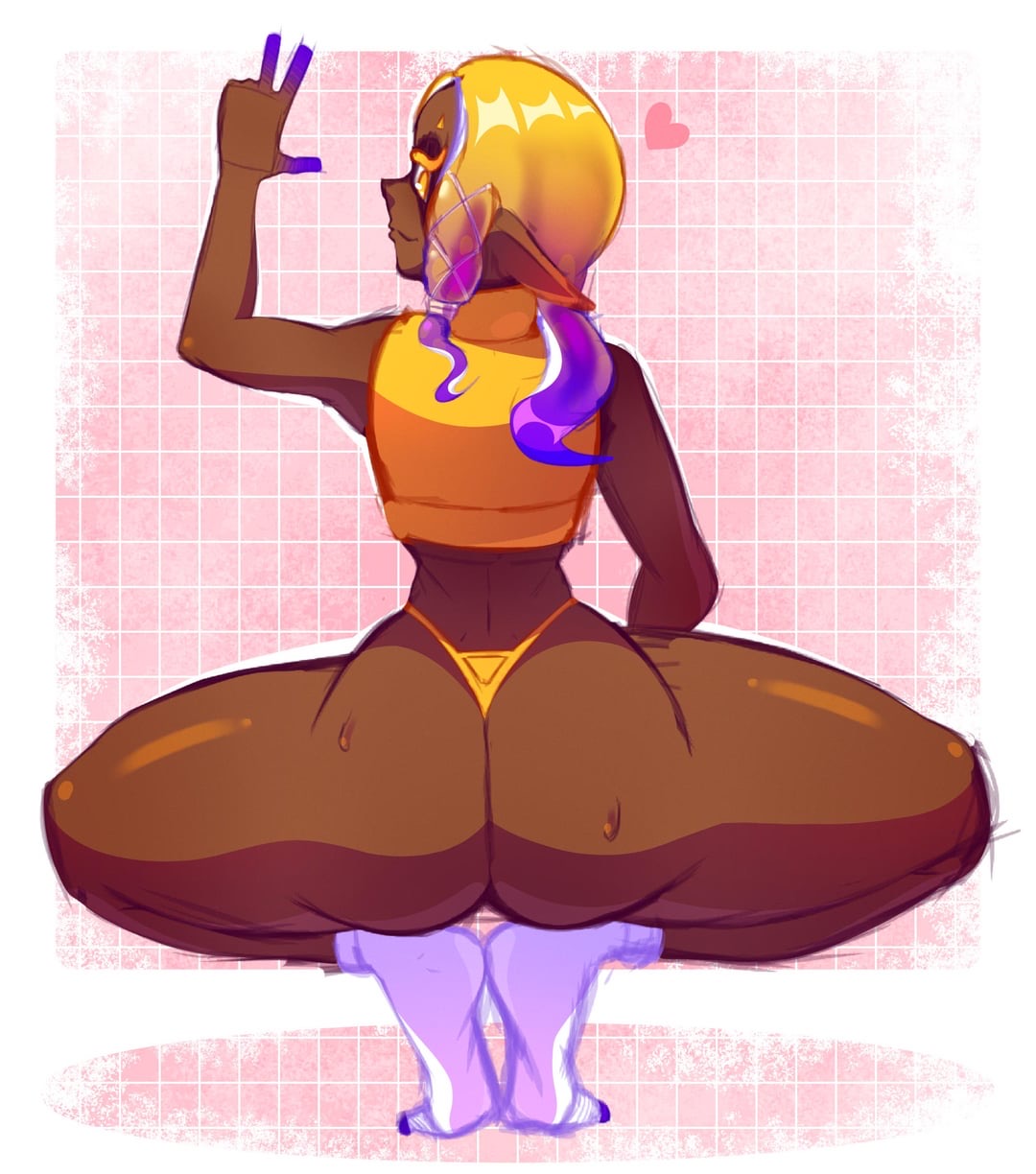 ass, big ass, female, frye (splatoon), frye onaga, splatoon, splatoon (series), splatoon 3, squatting, squatting female, squatting pose, squatting position