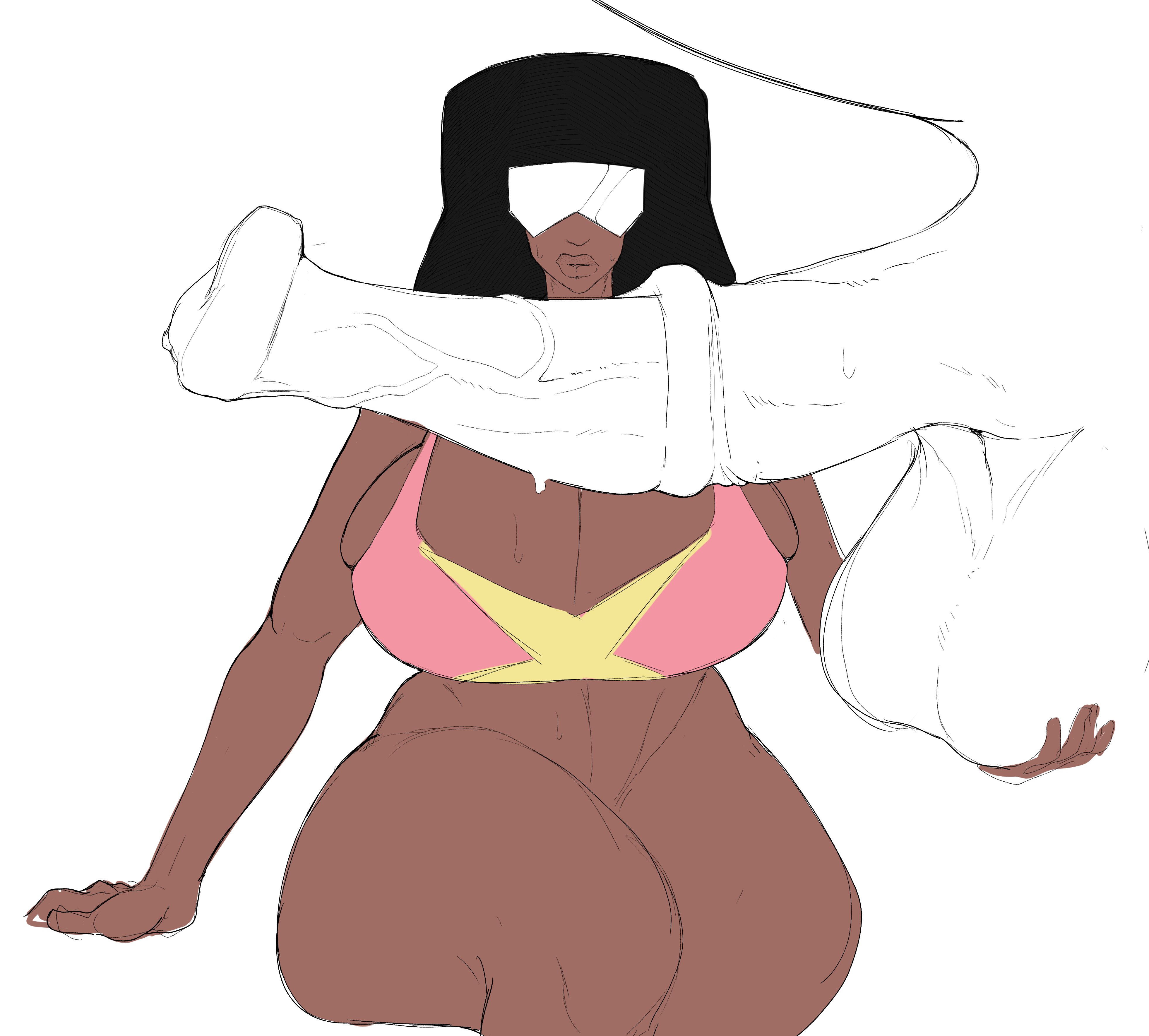 1girls, animal penis, black skin, breasts, cock, dark skin, female, garnet (steven universe), horse, huge breasts, male, penis, smoxul, steven universe, tagme, zoophilia