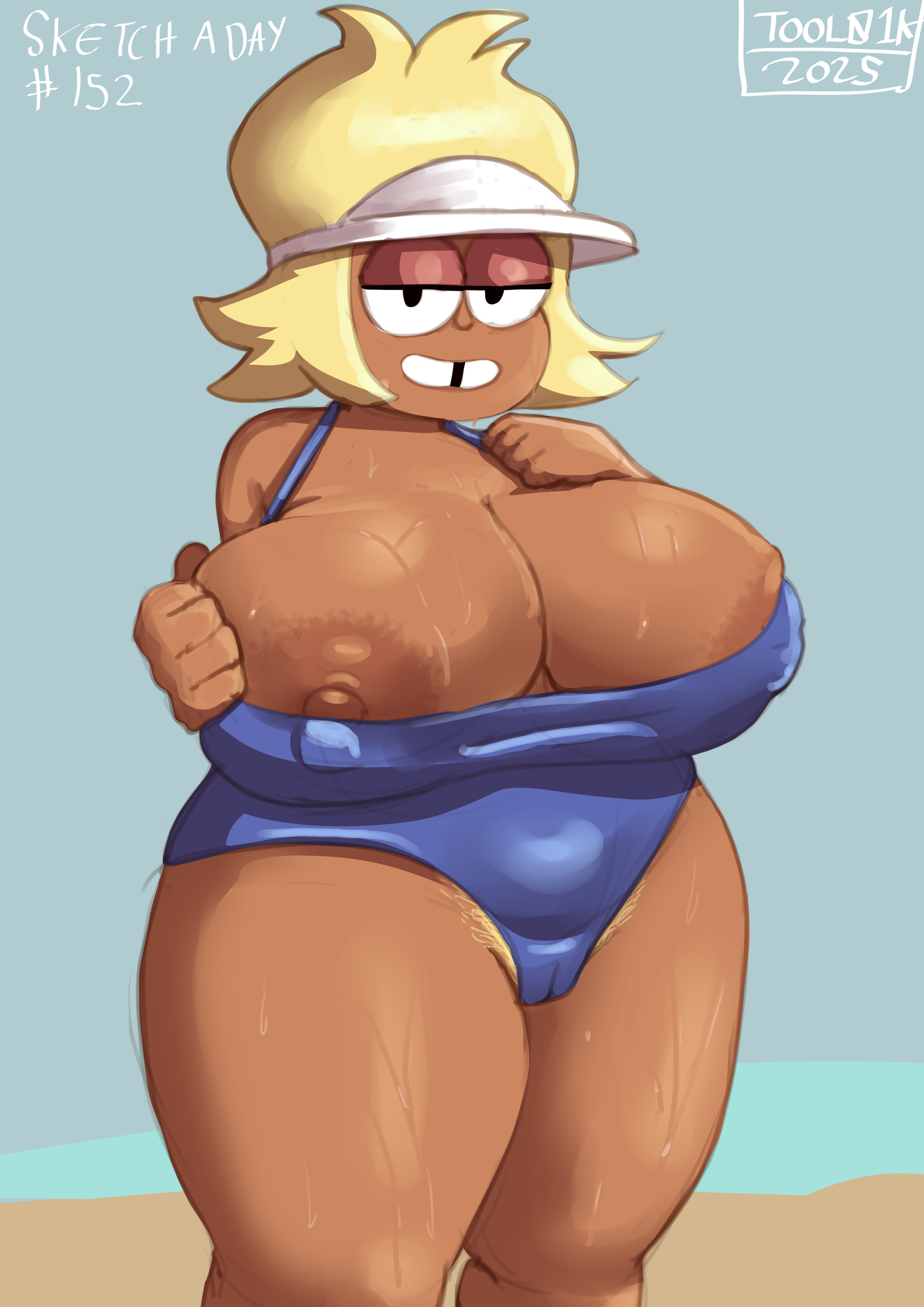 1girls, big breasts, blonde hair, breasts, carol kincaid, cartoon network, dark skin, dark-skinned female, female, huge breasts, mature, mature female, milf, mother, ok k.o.! let's be heroes, purple swimsuit, swimsuit, tool01k, voluptuous, voluptuous female, wide hips