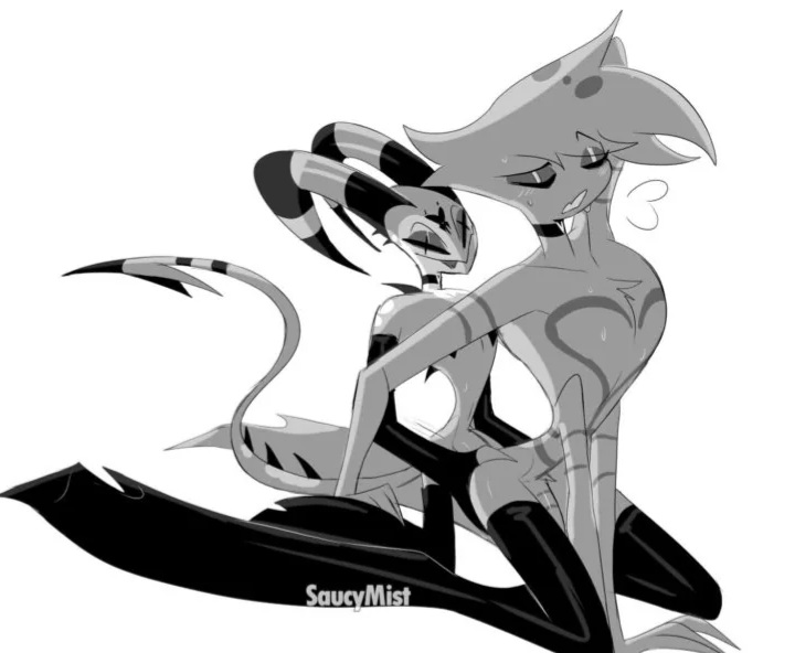 angel, angel dust (hazbin hotel), blitzo (helluva boss), hazbin hotel, helluva boss, male, male only, saucymist, tagme