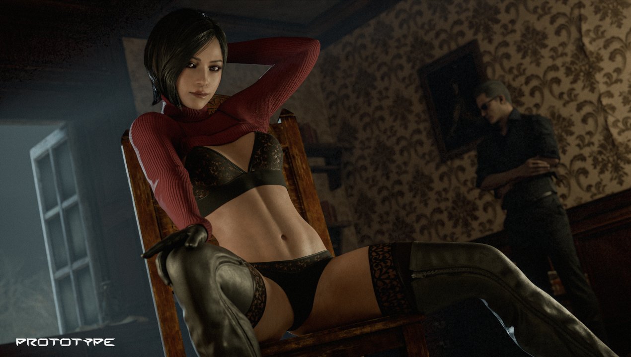 1boy, 1girls, 2025, 3d, ada wong, albert wesker, biohazard, black gloves, detailed background, dress lift, duo, female, gloves, image set, indoors, leather gloves, male, panties, prototype (artist), resident evil, resident evil 2, resident evil 2 remake, resident evil 4, resident evil 4 remake, straight, sweater dress, tagme, underwear