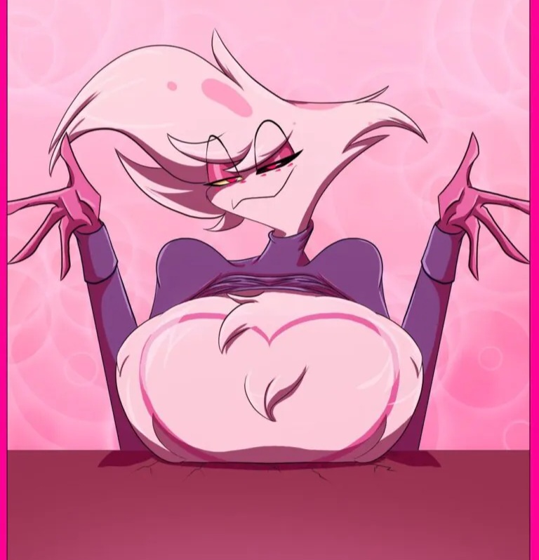 1boy, angel dust (hazbin hotel), big breasts, breasts, female, femboy, fluffy, fur, hazbin hotel, looking at viewer, male with breasts, mixdaponies, monoboob, presenting breasts, smug, tagme
