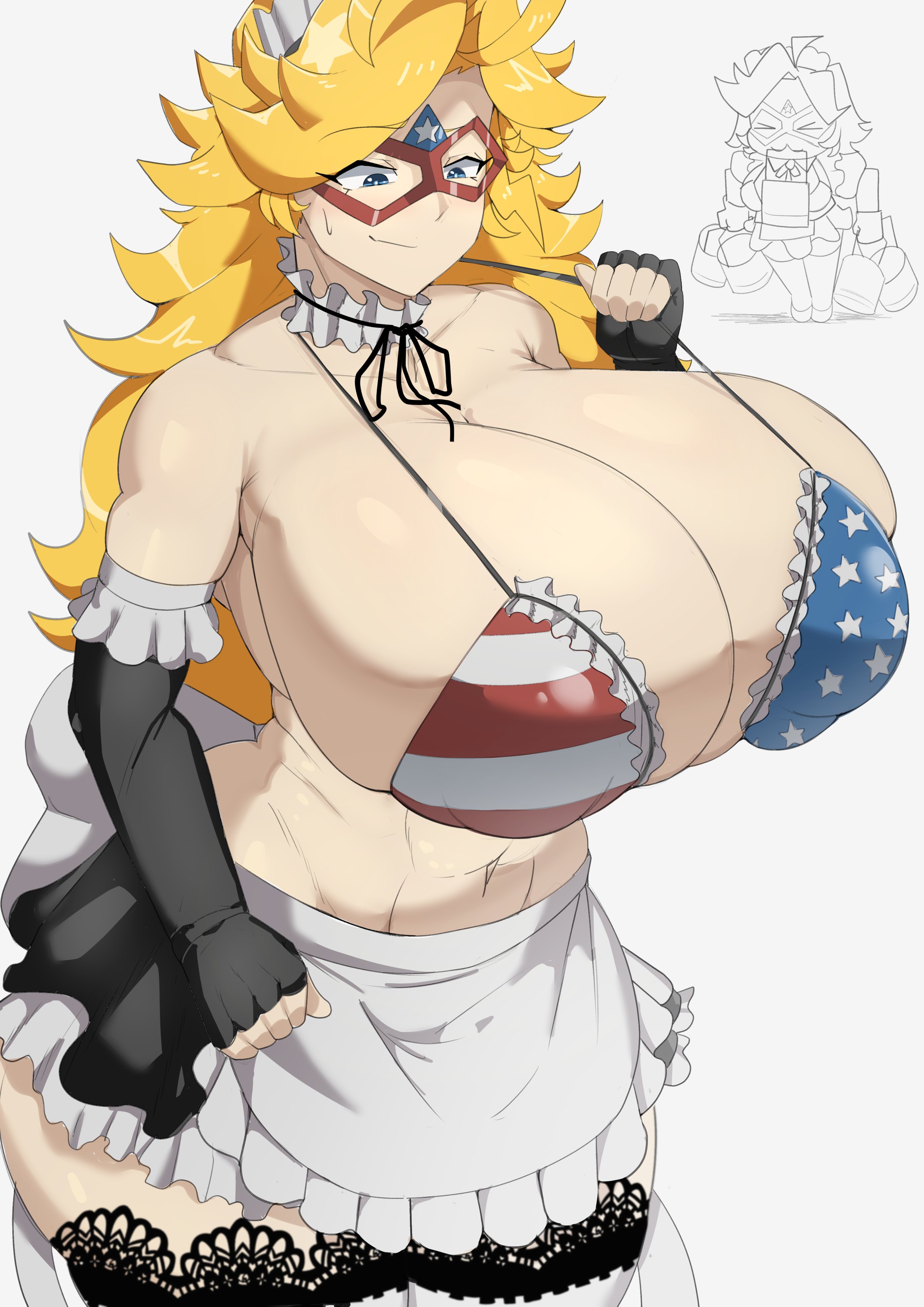 1girls, blonde hair, breasts, curvy, female, huge breasts, kamen america, loftysundew, tagme, voluptuous