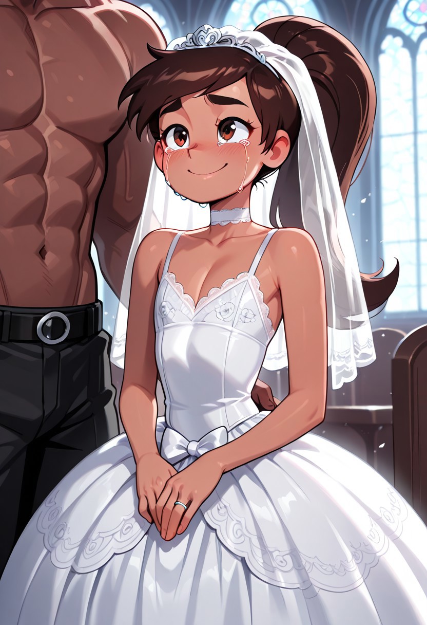 1boy, 2boys, adult and teenager, adult on young, age difference, ai generated, androgynous, big penis, brown eyes, brown hair, chocolate and vanilla, choker, church, crying, cute, dark skin, dark-skinned femboy, dark-skinned male, dark-skinned sissy, dark-skinned sub, dark-skinned twink, dodoman19, emotional, female, femboy, femboysub, fringe, girly, happy, interracial, large penis, latino, light skin, light-skin, light-skinned female, light-skinned male, long penis, male, male focus, male only, marco diaz, muscular, muscular male, older on younger, penis, petite, ponytail, princess marco, size difference, skinny, slim, standing, star vs the forces of evil, tears, teenager, wedding, wedding dress, wedding lingerie, wedding ring, wedding veil, young