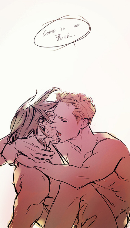 2boys blonde_hair brown_hair bucky_barnes captain_america gay gay_sex hugging kissing long_hair male male_only marvel nude nude_male sex steve_rogers winter_soldier