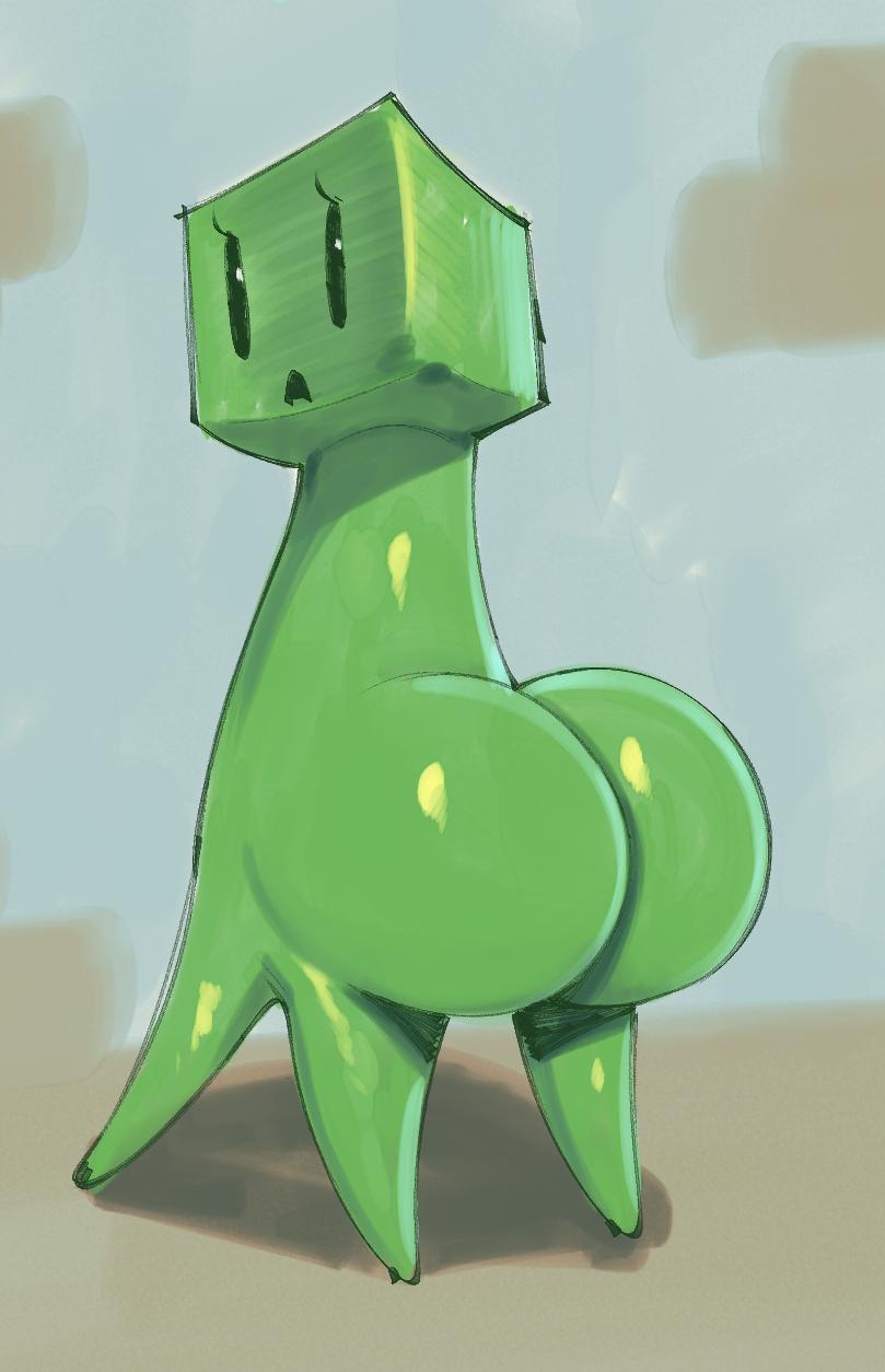 4 legs, all fours, ambiguous gender, ass, ass expansion, big ass, big butt, butt inflation, creeper (minecraft), feral, green body, hi res, looking at viewer, looking back, microsoft, minecraft, mob face, mojang, monster, multi leg, multi limb, nude, open mouth, rear view, solo, sqoon, video games, xbox game studios