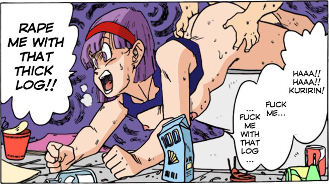 1boy 1boy1girl 1girls bald bald_man bed bottomless breasts breasts_out bulma_briefs bulma_briefs_(frieza_saga) coloured comic_panel completely_nude_male crop_top crop_top_lift doggy_style doggy_style_position doujinshi dragon_ball dragon_ball_z english_text fan_colored female hairband krillin kuririn lilac_eyes lilac_hair male moaning muscular muscular_male naked naked_male naked_male_with_half_naked_female nipples nude nude_male ogata_satomi older_female older_woman_and_younger_boy open_eyes open_mouth panting partially_clothed purple_background purple_eyes purple_hair sex sex_from_behind size_difference spacecraft spacecraft_interior spaceship top-down_bottom-up trash vaginal_penetration younger_male