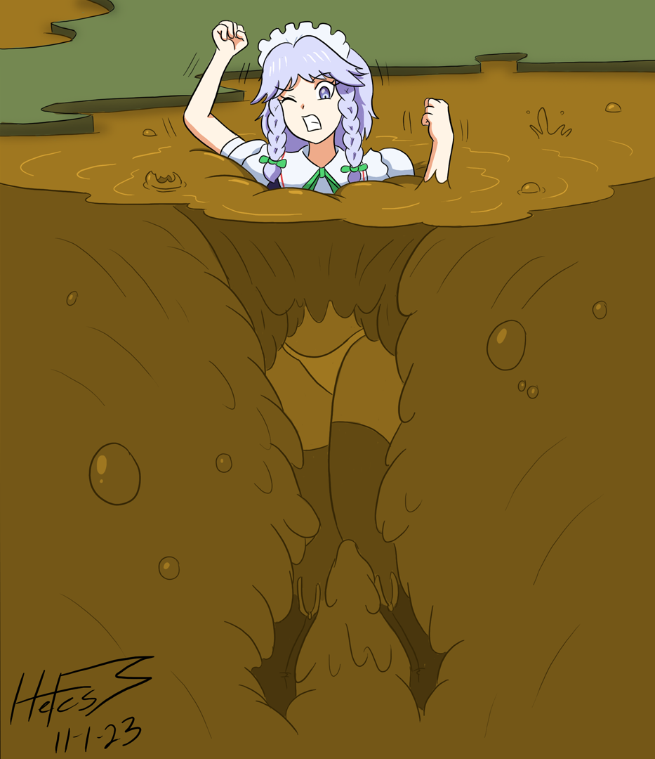 cropped_image female female_only hefess mud panties quicksand sakuya_izayoi solo touhou