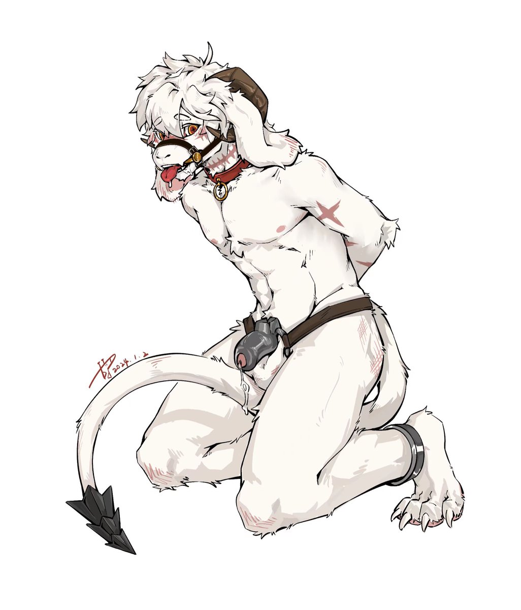 anthro athletic balls bit_gag blush bodily_fluids bondage boss_monster_(undertale) bovid bruised caprine caprine_demon chastity_cage chastity_device collar cuff_(restraint) cum cum_string demon dragon gag gagged genital_fluids genitals goat goat_demon hands_behind_back harness harness_bit_gag harness_gag hi_res humanoid_genitalia humanoid_penis hybrid jiaoyancjl kneeling leaking_cum male male_focus male_only mammal muzzle_(object) mythological_creature mythological_scalie mythology penis pupils regal_(drawasriel) restraints scalie scar shackles simple_background solo submissive tongue tongue_out undertale undertale_(series) unusual_pupils white_background