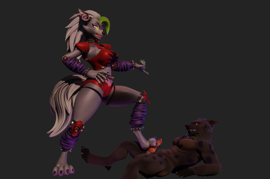 1boy 1girls 3d 3d_model anthro canid canine canis clothed clothing dominant domination/submission duo ear_piercing female five_nights_at_freddy's five_nights_at_freddy's:_security_breach fnaf fur genitals glowing glowing_eyes male male/female mammal mayosplash nipples nude penis piercing ring_piercing roxanne_wolf_(fnaf) roxanne_wolf_(mayosplash) scottgames simple_background smile smirk steel_wool_studios tail wolf