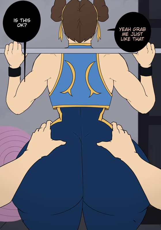 1boy, 1girls, 2d, 2d (artwork), asian, asian female, ass, big ass, big butt, brown hair, capcom, chun-li, chun-li (fortnite), chun-li (street fighter alpha), dialogue, female, hair, light skin, light-skinned female, light-skinned male, male, regentkenji, solo, solo female, street fighter, street fighter 6, text, video game character, video game franchise, video games