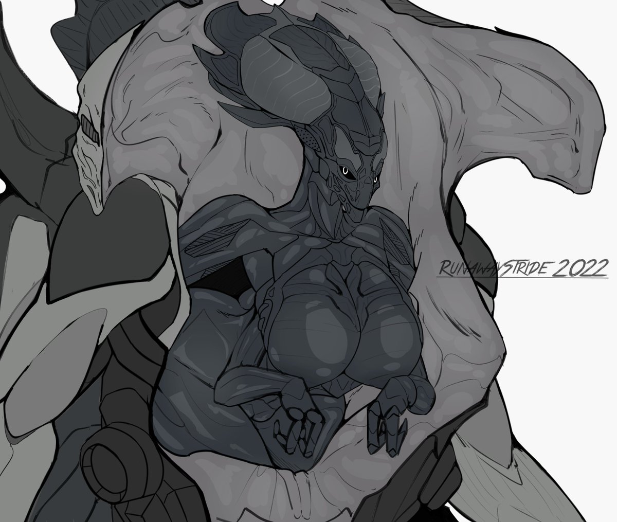 1girls, 2022, alien, alien girl, alien only, artist name, ass, big ass, breasts, dated, exoskeleton, exposed pussy, female, female focus, female only, harvester queen, huge breasts, independence day (film), monster, monster girl, multi arm, multi limb, pussy, runawaystride, thick thighs