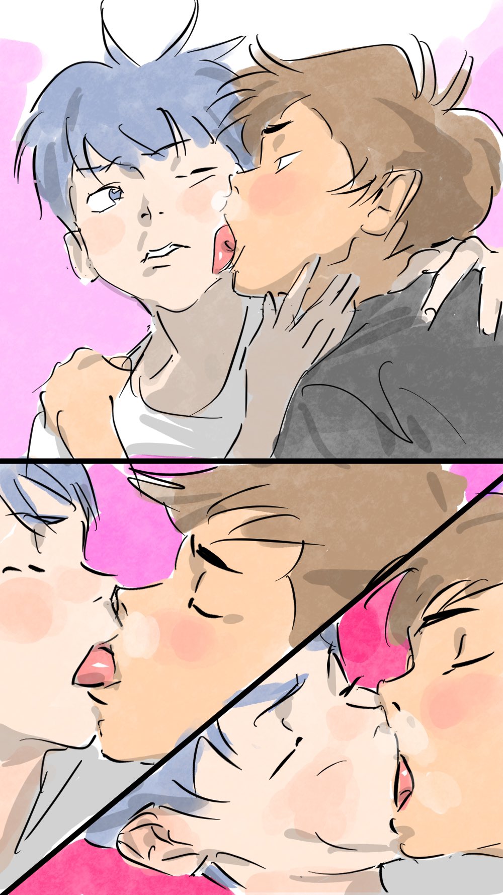 2boys artist_request eona_(artist) exhibitionism femboy french_kiss french_kissing gay gay_sex kis kissing kissing library male male/male male_only tongue tongue_kiss tongue_out yaoi