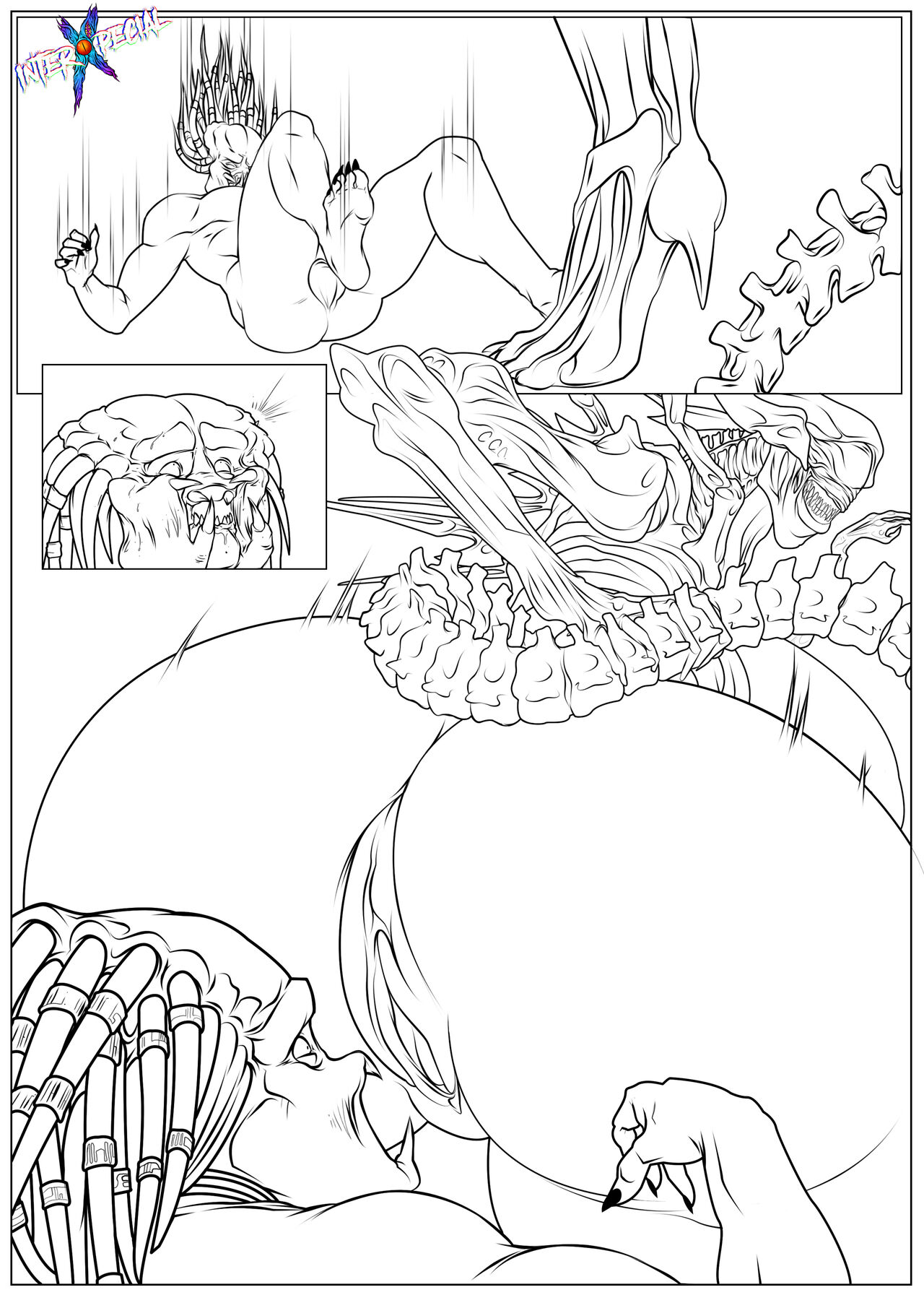 1boy, 1girls, 2d, alien, alien (franchise), alien girl, alien only, alien vs predator, big breasts, bigger female, breasts, female, female creature, female monster, female xenomorph, huge breasts, interspecies, interxpecial, male, monster, predator (franchise), pussy, straight, xenomorph, xenomorph queen, yautja