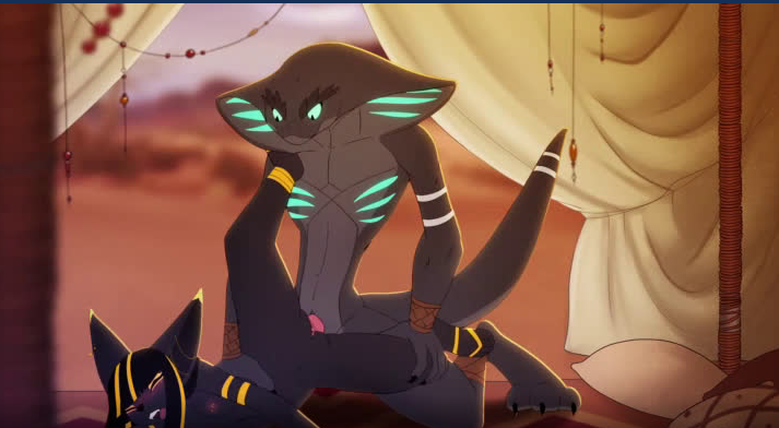 anthro anubian_jackal canid canine canis dessert duo egyptian_mythology eipril female food fur furry jackal male male/female mammal middle_eastern_mythology mythology reptile scalie screencap sethrak sex snake tribal vulpera