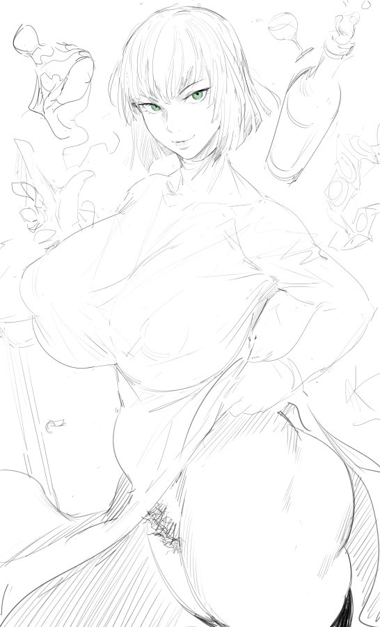 1girls, ass, ass up, big ass, big breasts, big butt, breasts, condom, dress, female, female only, flying, flying sweatdrops, fubuki (one-punch man), huge ass, huge breasts, kunaboto, legs, one-punch man, pubic hair, pussy, pussy hair, short hair, showing, showing ass, showing off, thick thighs, thighs, venus body, voluptuous, wip