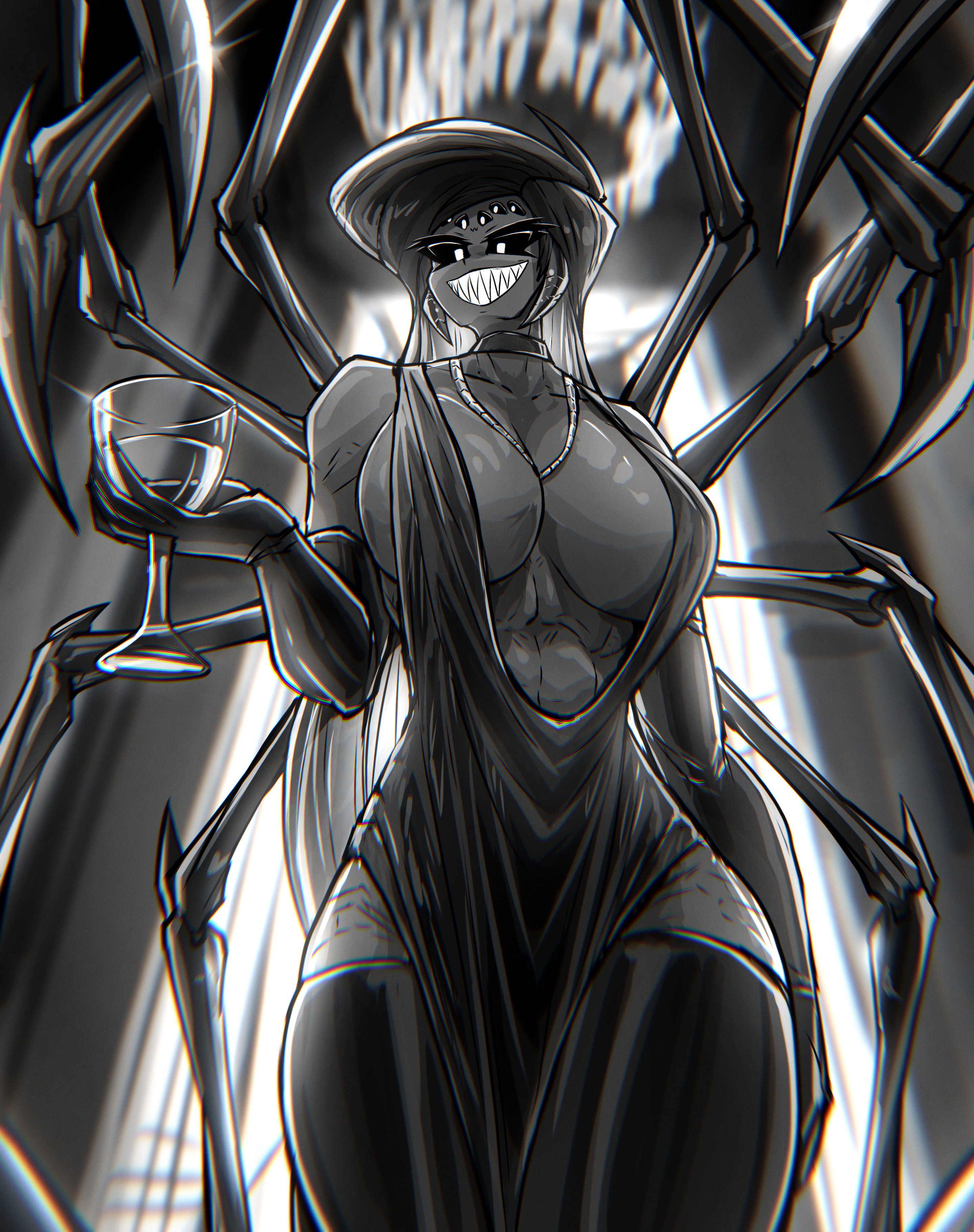 1girls, big breasts, breasts, dress, female, female only, huge breasts, monster girl, muscular, muscular female, rey (zzzhodazzz), solo, solo female, tagme, tall female, zzzhodazzz