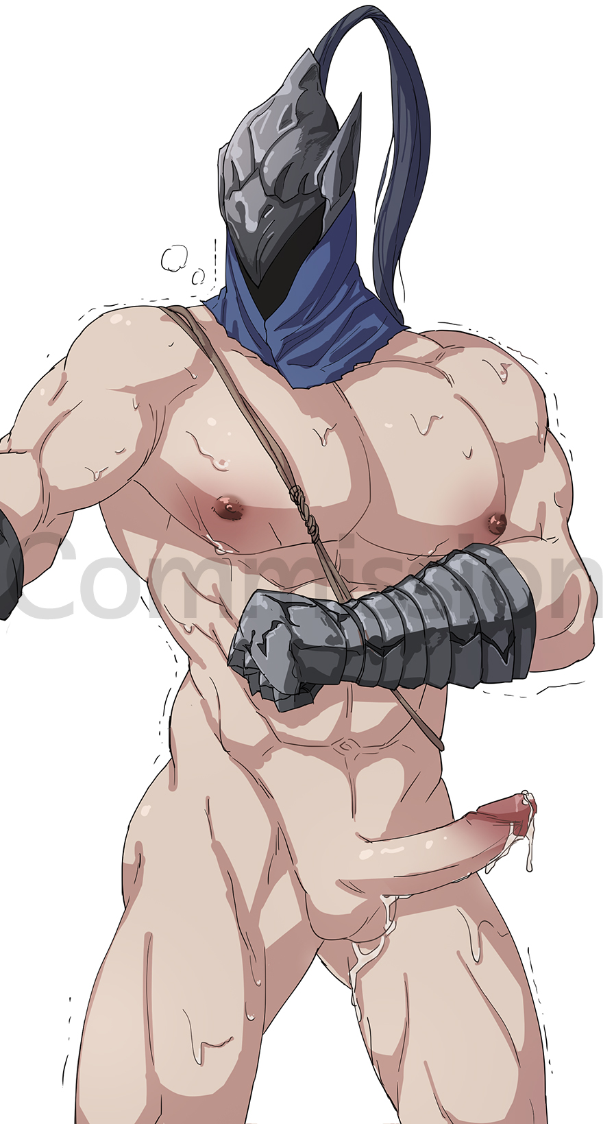 alternate_version_available armor artorias_the_abysswalker big_pecs cowl d_bdbd dark_souls erection fromsoftware gauntlets helmet hood knight male male_only masked masked_male mostly_nude muscular muscular_male partially_clothed pecs penis precum precum_drip solo trembling uncensored watermark