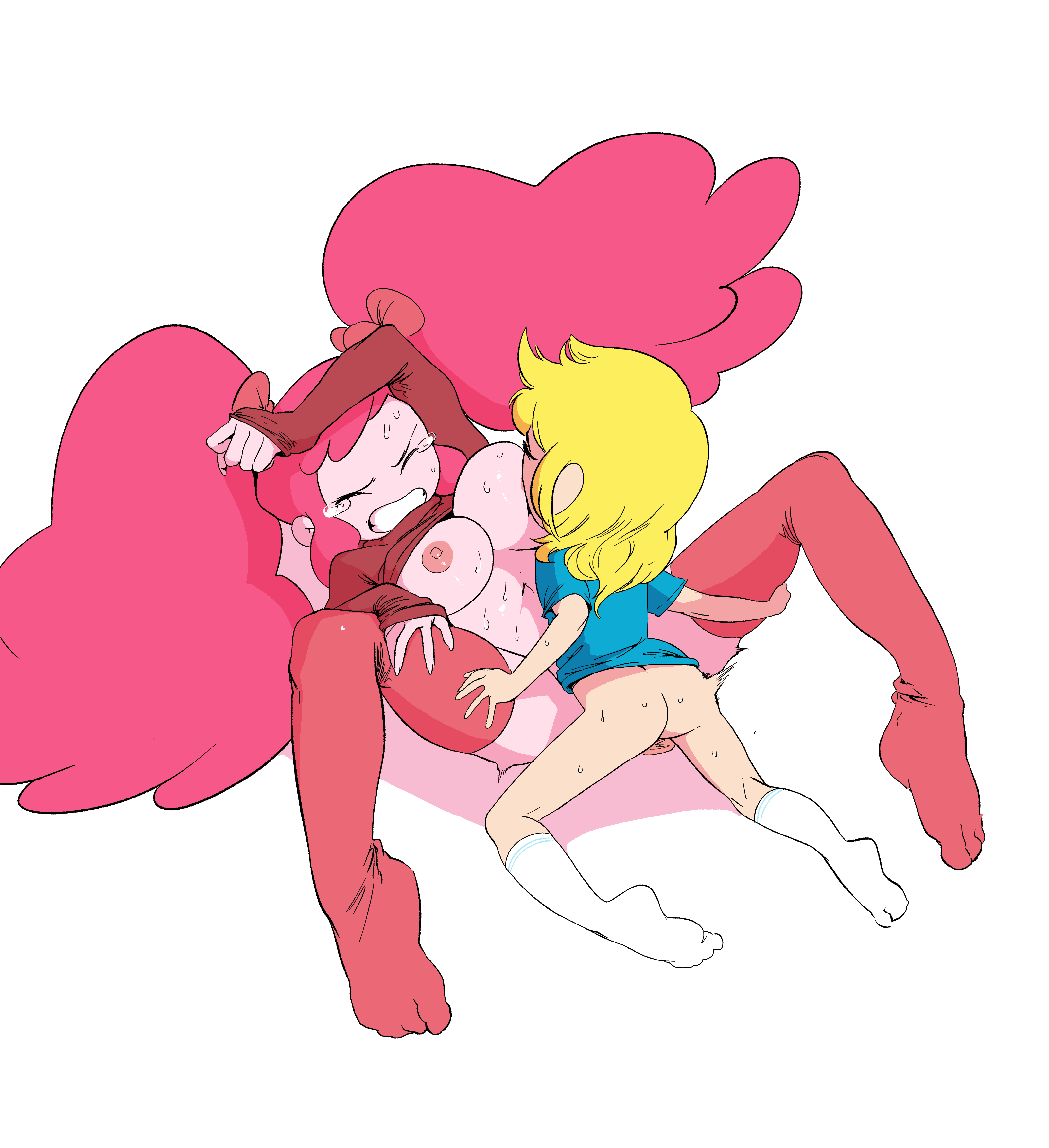 adventure time, ambiguous penetration, big breasts, breasts, cartoon network, curvy, faceless male, female, finn the human, human, implied vaginal, large breasts, male, missionary position, pink hair, princess bubblegum, pussy, sex, socks, tagme, yellow elephant, yellow hair