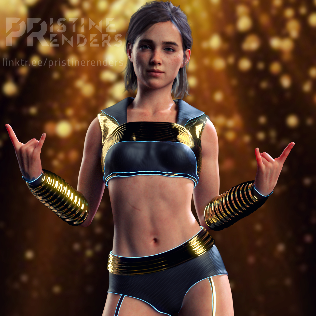 1girls, 3d, 3d (artwork), abs, alternate costume, athletic, athletic female, bare midriff, bare shoulders, bare thighs, bra, ellie (the last of us), ellie williams, female, female focus, female only, freckles, garter straps, hi res, midriff, naughty dog, panties, pristinerenders, short hair, solo, solo female, solo focus, sony interactive entertainment, the last of us, the last of us 2, toned, toned female