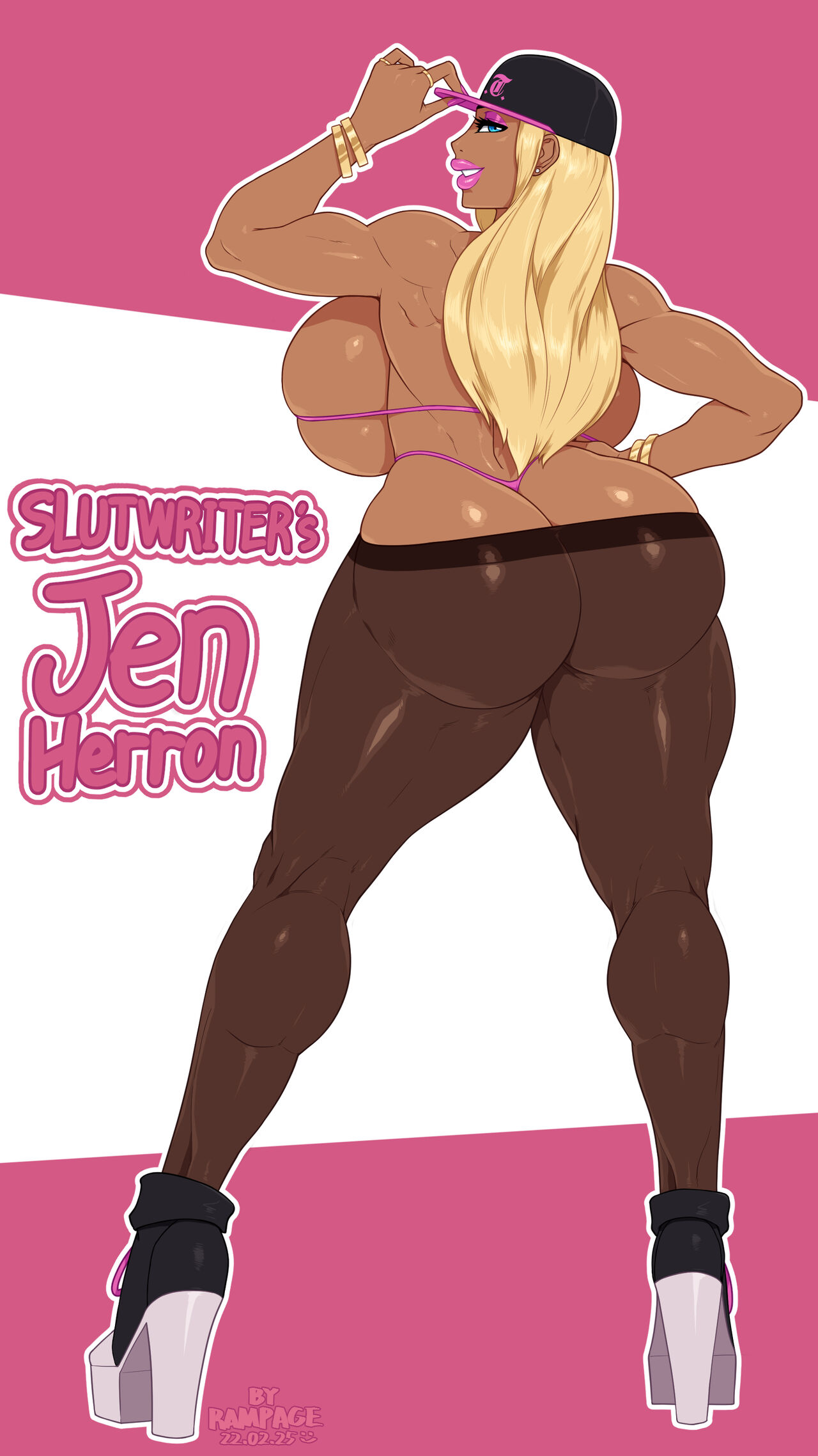 1girls, ass, ass cleavage, ass crack, big ass, big breasts, bikini top, blonde female, blonde hair, breasts, bubble ass, bubble butt, butt crack, female, high heel sneakers, high heeled shoes, high heels, jen herron, makeup, muscular, muscular female, my mom and sister are size queen sluts, pantyhose, platform heels, rampage0118, size queen, slutwr1ter, solo, venus body
