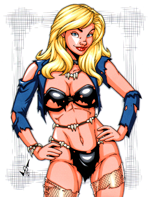 1girls big_breasts black_canary blonde_female blonde_hair blue_eyes breasts cleavage dc_comics dinah_lance female female_only fishnet_legwear fishnets garrett_blair green_arrow_(series) light-skinned_female ripped_clothing thick_thighs wide_hips