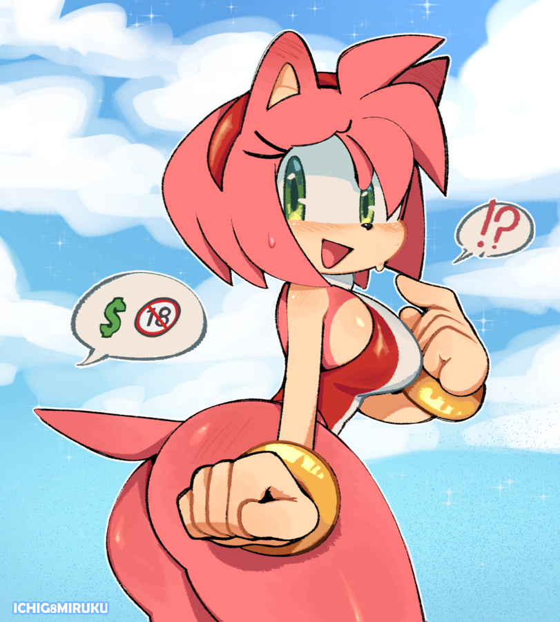 amy_rose bottom_heavy bubble_butt ichig8miruku pink_fur pink_hair pov prostitution sonic_(series) swimsuit thick_thighs