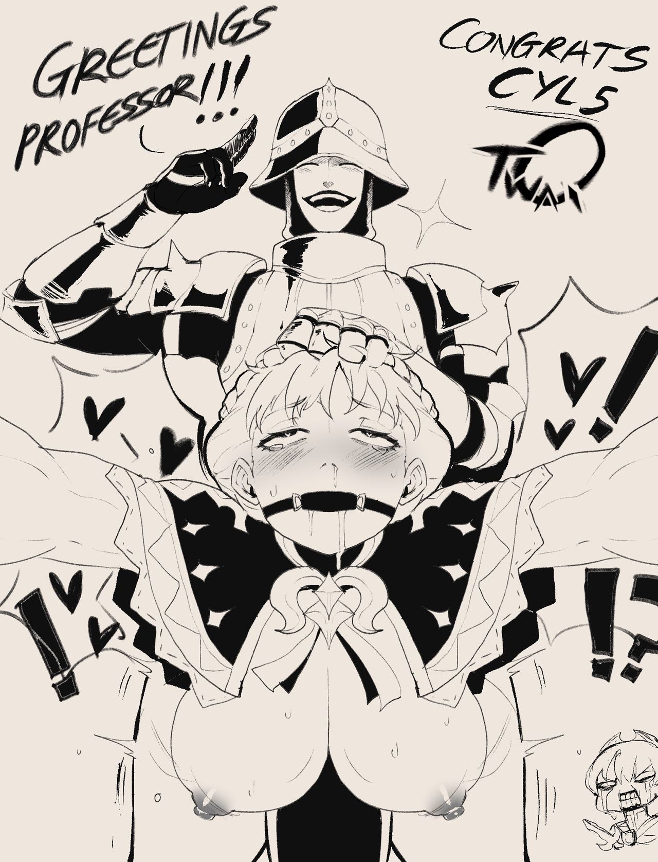 bdsm, bite gag, black and white, bondage, breasts, breasts out, drool, drooling, english text, female, femsub, fire emblem, fire emblem heroes, fire emblem: mystery of the emblem, fire emblem: shadow dragon and the blade of light, fire emblem: three houses, gag, gagged, gatekeeper (fire emblem), hair grab, head grab, light skin, light-skinned female, light-skinned male, male, maledom, marianne von edmund, marth (fire emblem), nintendo, nipples, runny nose, salute, saluting, text, thiccwithaq