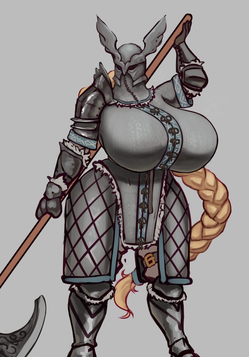 1girls armor big_breasts blonde_female blonde_hair breasts breasts_bigger_than_head female female_focus female_only gigantic_breasts huge_breasts long_hair nordic shinyglute solo_female solo_focus taller_girl unseen_female_face venus_body wide_hips