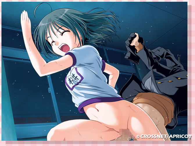 ahoge awkward_pose bottomless censored closed_eyes dark game_cg grey_hair gym_uniform happy maple_colors maple_colors_h mosaic_censoring pussy running sakurai_makoto sakurai_makoto_(maple_colors) sex solo sweat toma_(asagayatei) vaginal_penetration walking_sex what