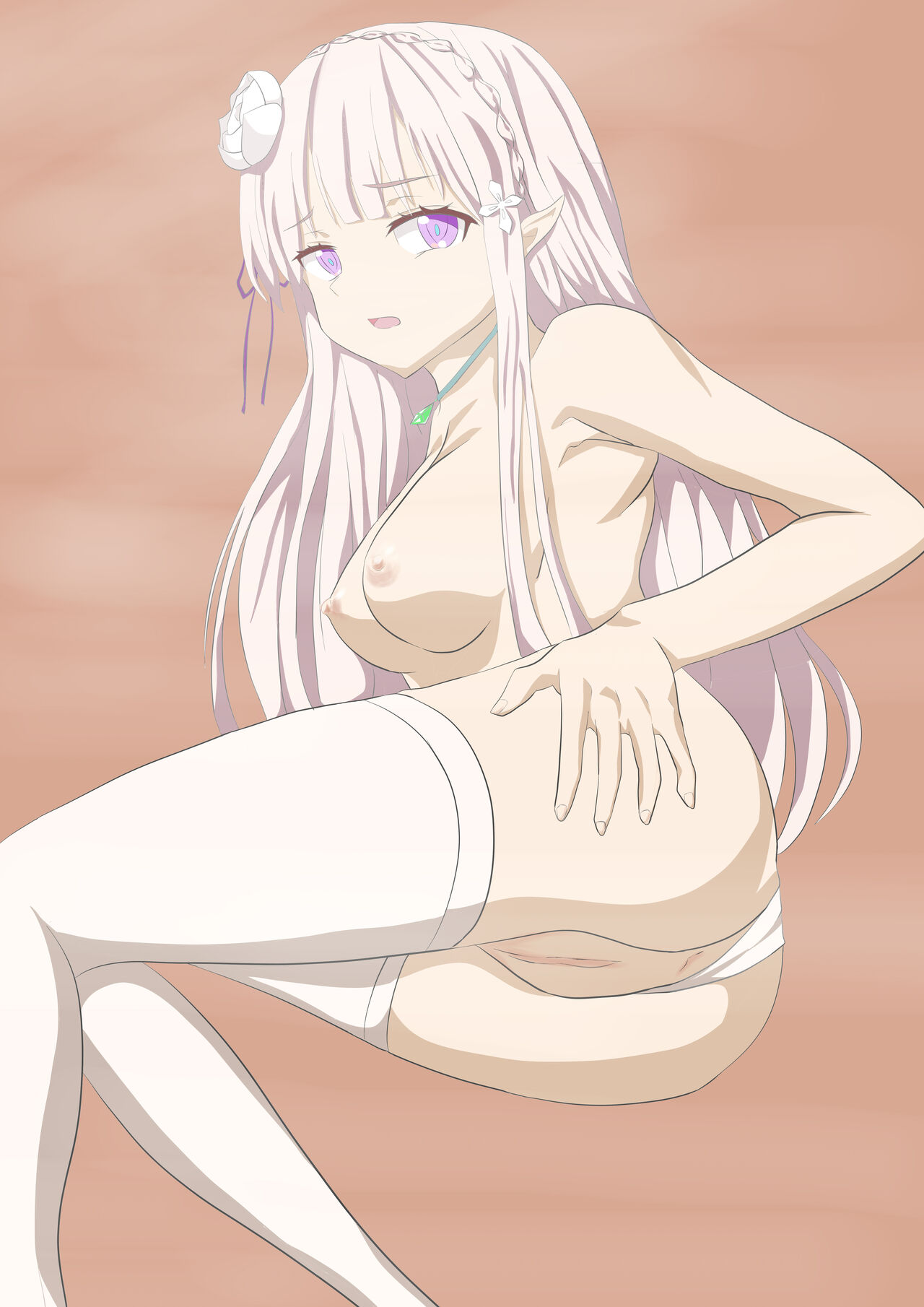 anus areolae armpit ass ass bangs bare_anus bare_arms bare_ass bare_breasts bare_pussy bare_thighs braid crown_braid elf elf_ears elf_female elf_girl emilia_(re:zero) female female female_focus female_only green_jewel hair_flower hair_ornament half-elf half_elf keu legwear_only light-skinned_female light_skin long_hair looking_at_viewer looking_back looking_back_at_viewer lying_sideways medium_breasts naked naked_female neck_jewelry nipples nude nude_female open_eyes open_mouth panties panties_aside pointy_ears purple_eyes pussy re:zero_kara_hajimeru_isekai_seikatsu round_ass round_butt showing_ass showing_pussy silver_hair solo solo_female solo_focus spreading_ass spreading_butt_cheeks stockings thighhighs thighhighs_only vagina white_clothing white_flower white_hair white_legwear white_panties white_stockings white_thighhighs worried worried_expression worried_face worried_look