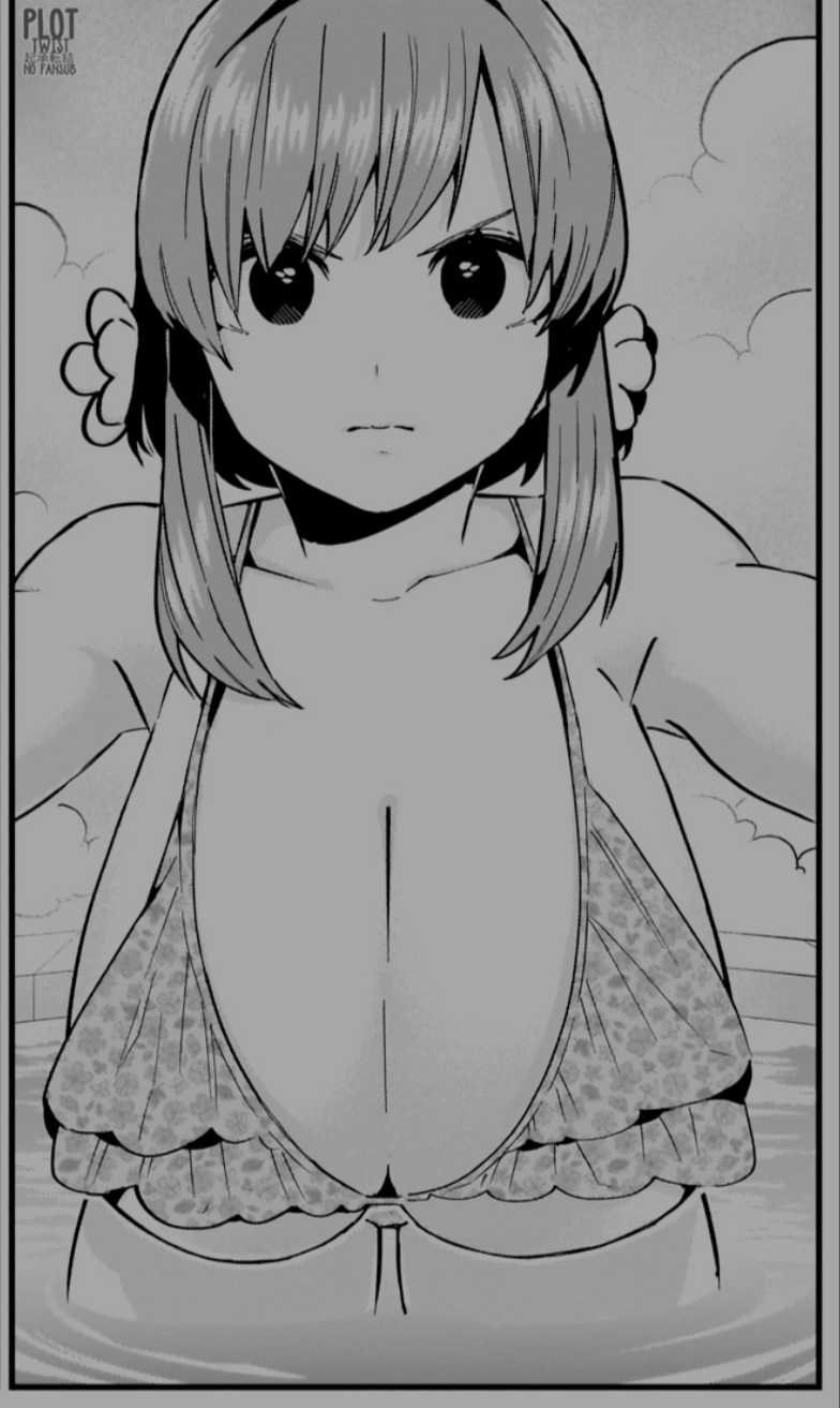 100_kanojo bikini_top black_and_white breast_expansion flower flower_in_hair hair_ornament hanazono_hakari huge_breasts kimi_no_koto_ga_dai_dai_dai_dai_daisuki_na_100-nin_no_kanojo manga_page onsen serious serious_look the_100_girlfriends_who_really_really_really_really_really_love_you