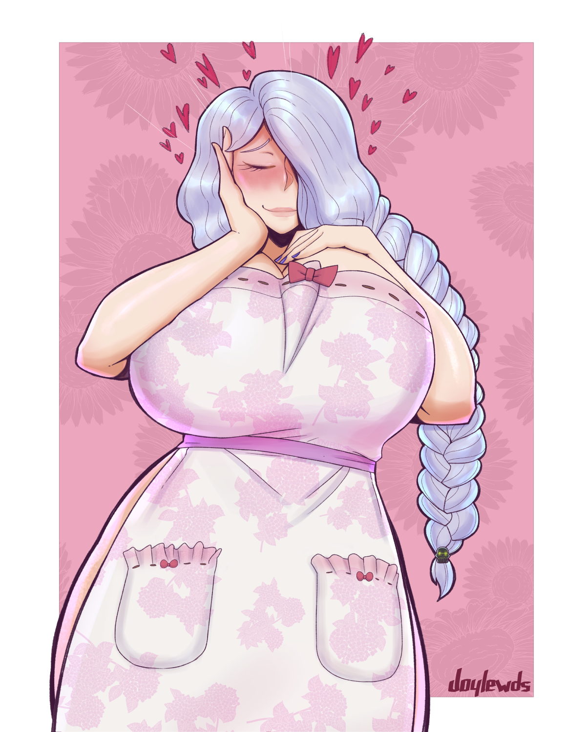 2020, aged up, alternate version available, apron, apron only, blush, breasts, cleavage, danganronpa, danganronpa 3, female, female only, joylewds, kimura seiko, large breasts, smooth skin