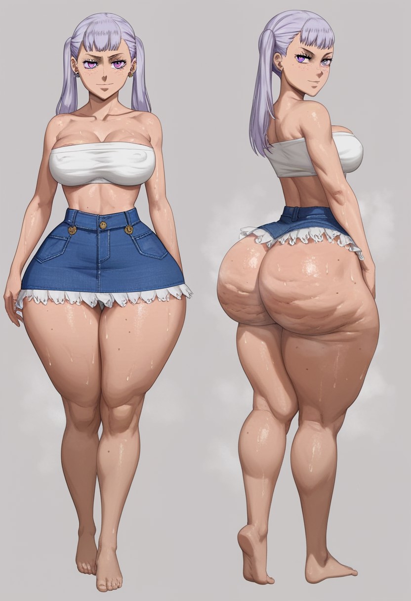1girl, 1girls, ai generated, ass, barefoot, big ass, big butt, black clover, booty, bottom heavy, breedable, breedable hips, bubble ass, bubble butt, cellulite, curvaceous, curvy, curvy figure, denim, denim skirt, fat ass, feet, female, female only, hips, musk, musk clouds, noelle silva, oiled, oiled skin, pawg, pawg build, perfect ass, phat ass, purple eyes, sexy, sexy ass, sexy body, sexy female, silver hair, sweat, taiga20, thicc, thicc ass, thicc thighs, thick, thick ass, thick thighs, tubetop, voluptuous, voluptuous female, wet, wide ass