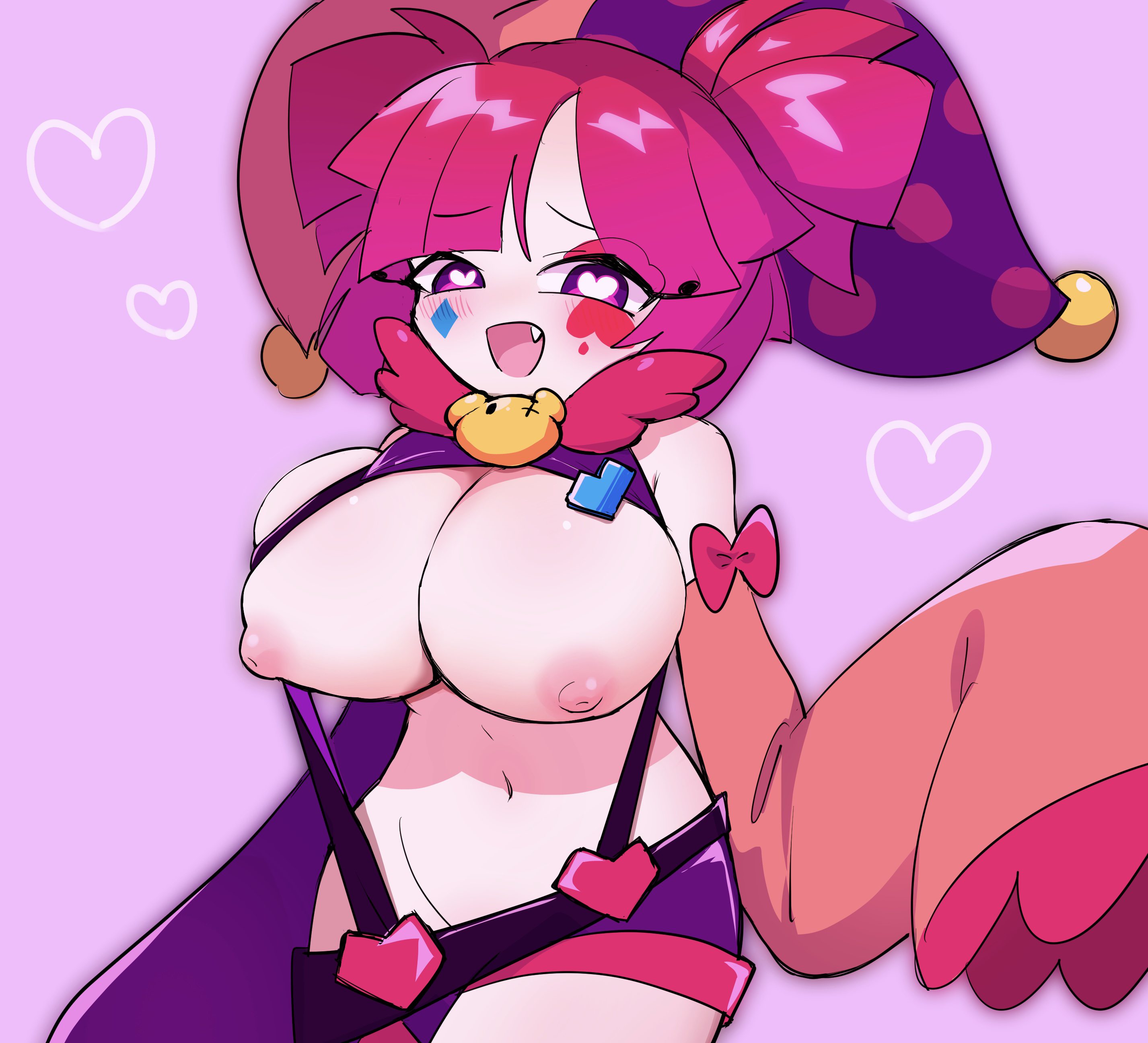 1girls, big breasts, blush, breasts, buro (muse dash), female, female only, heart-shaped pupils, large breasts, looking at viewer, muse dash, nipples, solo