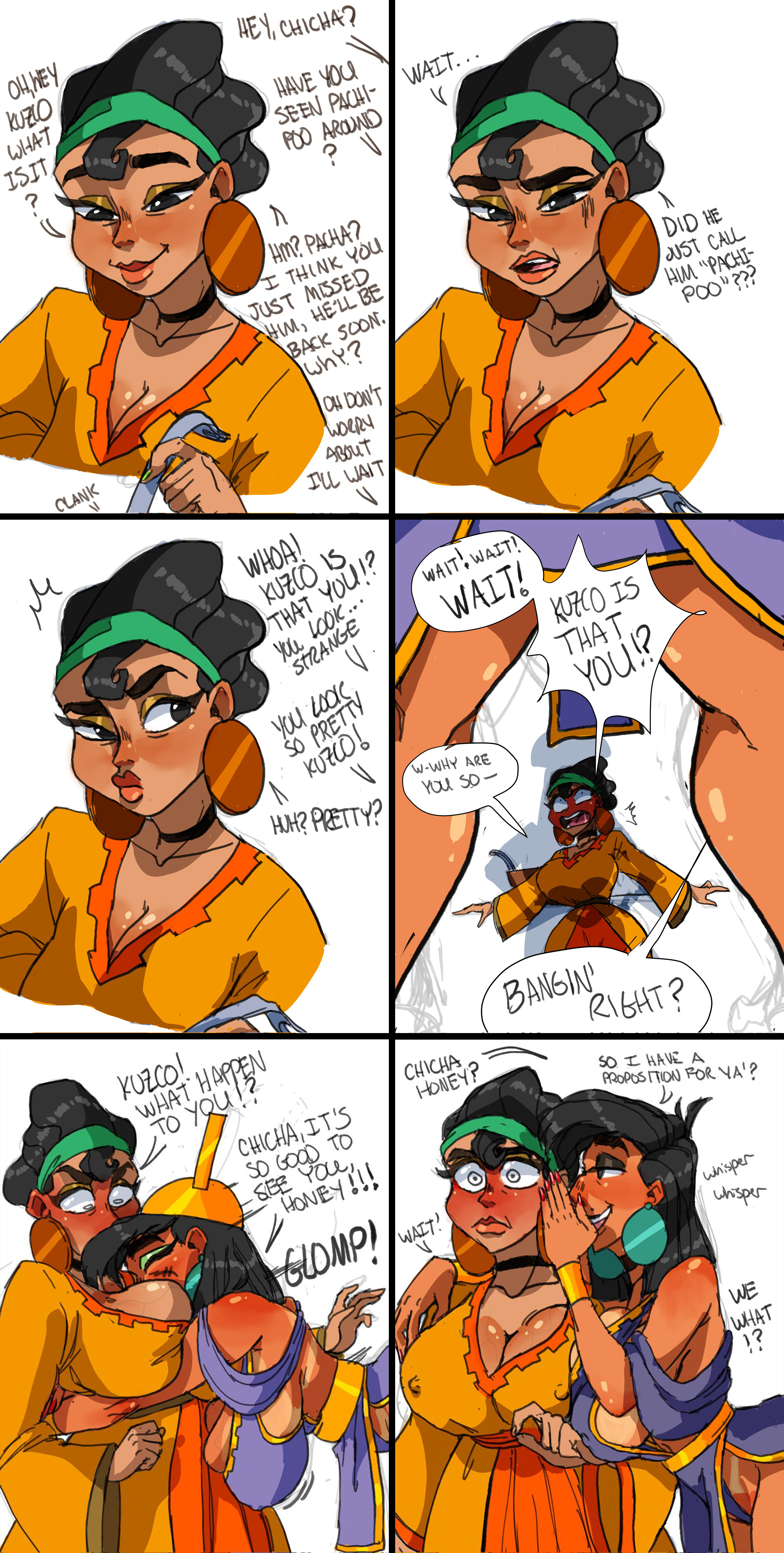 2girls, big breasts, breasts, busty, cheating, chicha (disney), comic, disney, edit, erect nipples, female, female focus, female only, genderswap, genderswap (mtf), hourglass figure, imminent cheating, koko (smmyart), kuzco, latina, milf, mother, multiple females, multiple girls, nipples, peruvian female, rule 63, smmyart, speech bubble, tagme, tan, tanline, the emperor's new groove, veiny breasts, wide hips