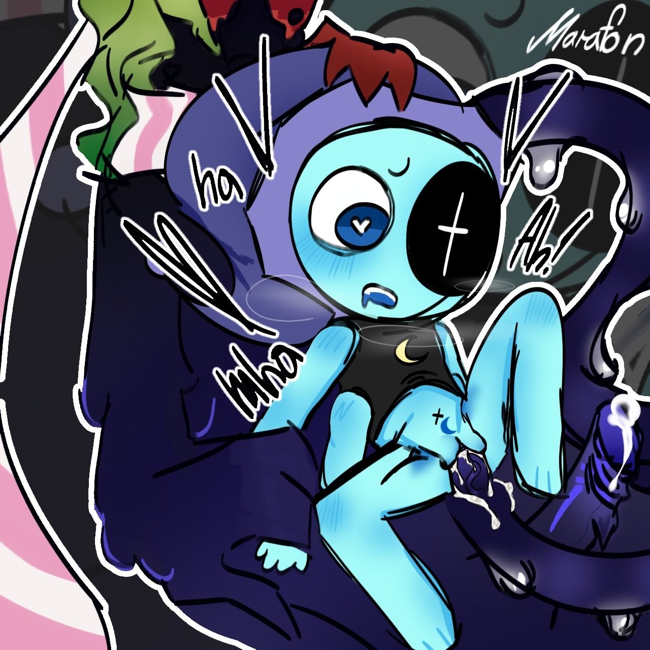 <3 1cuntboy1male 2anthro 4_arms astro_(dandy's_world) big_dom_small_sub blush blushcrunch_studio crop_top cum cumming cuntboy cyan_body dandy's_world dandys_world dark_blue_body digital_media_(artwork) dripping dripping_cum dripping_tentacles drooling english_text heart heart_in_pupils holding_partner's_arms intersex intersex/male leaf_hair looking_down male/cuntboy marafon moaning one-eyed roblox scarf_only size_difference sleeping_cap sprout_(dandy's_world) striped_scarf tentacle_sex tentacles toon_(dandy's_world) twisted_sprout_(dandy's_world) unusual_anatomy vaginal vaginal_penetration