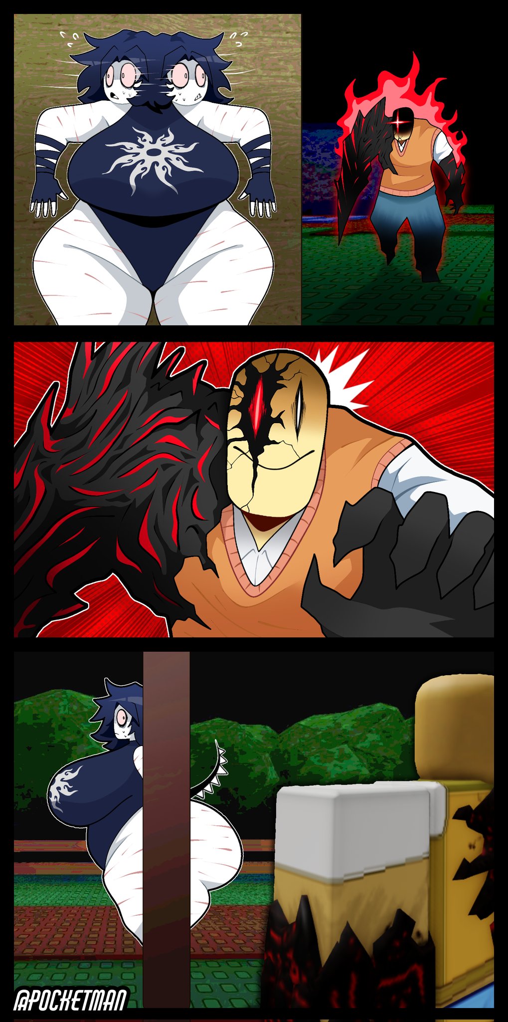 ass big_breasts breasts forsaken_(roblox) funny hiding hiding_behind_object john_doe_(forsaken) john_doe_(roblox) no_sex nonbinary pocketman555 roblox roblox_game robloxian scars self_harm_scars thick_ass thick_thighs thighs two_time