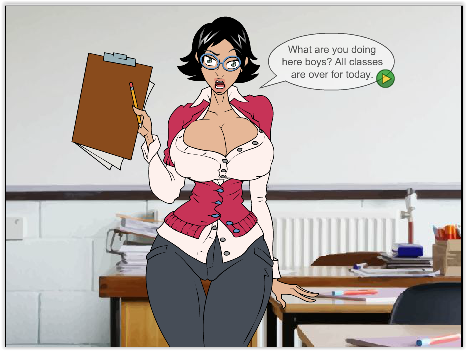 classroom english_teacher glasses magic_book_(mnf) meet_'n'_fuck_games meet_and_fuck mrs._upron_(mnf) teacher text_bubble