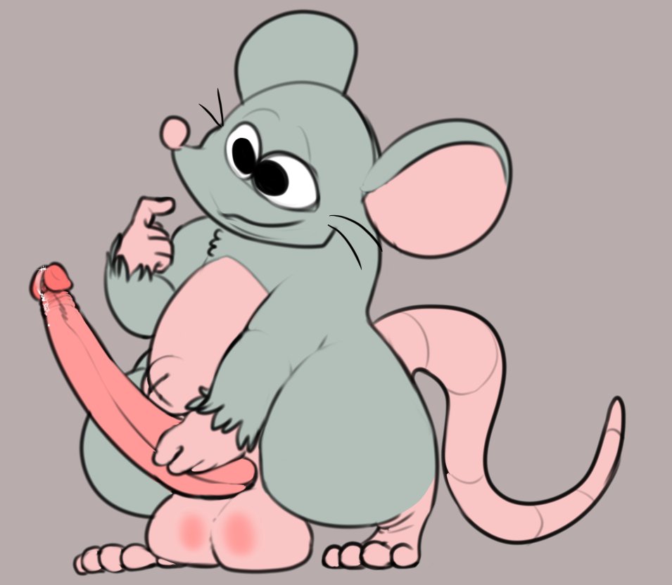 2022 alexclimax anthro balls big_penis erection genitals grey_body humanoid_hands male mammal murid murine navel penis pink_nose rat rodent simple_background solo