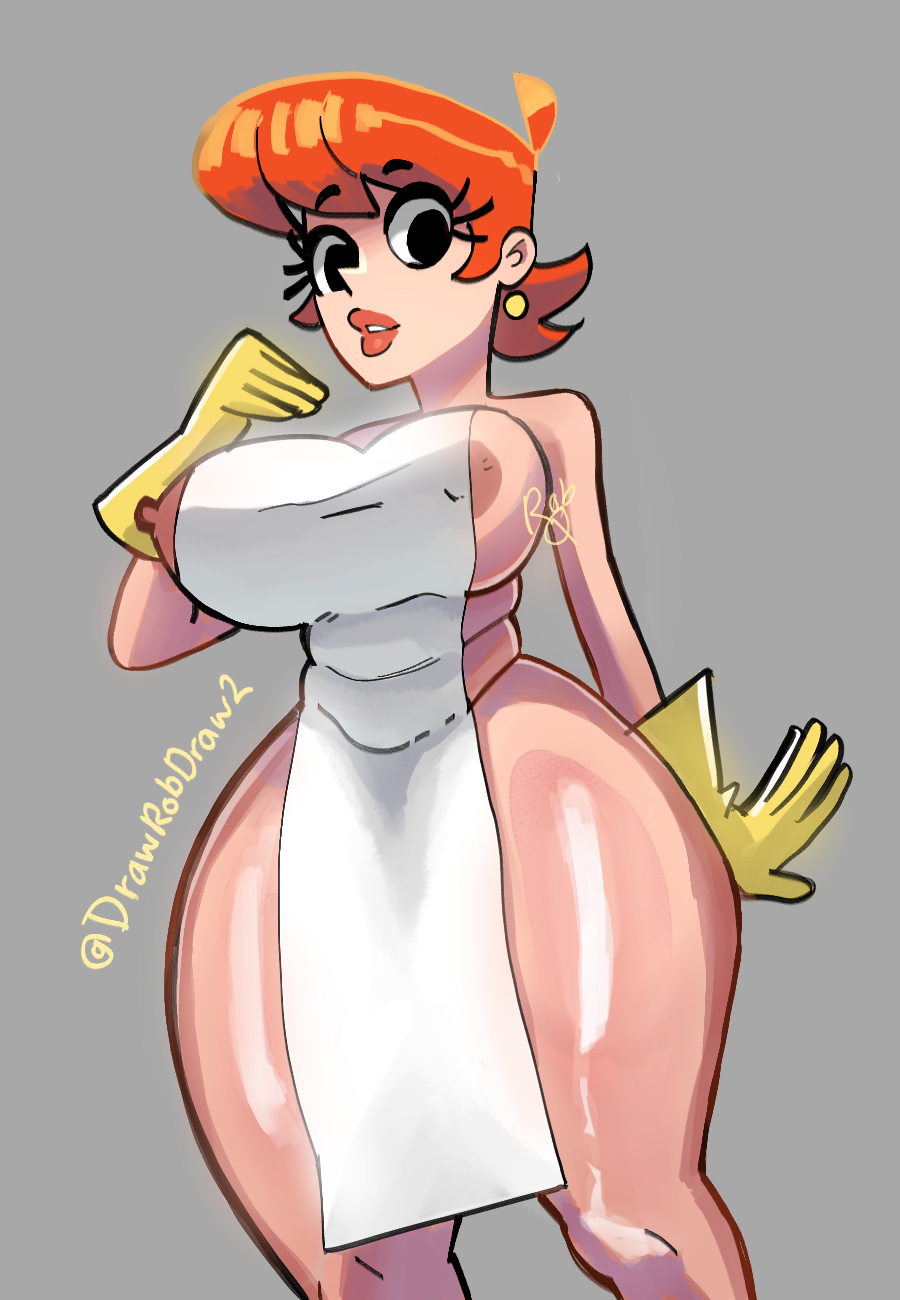 apron apron_only big_ass big_breasts big_hips cartoon_network dexter's_laboratory dexter's_mom drawrobdraw2 hips red_hair