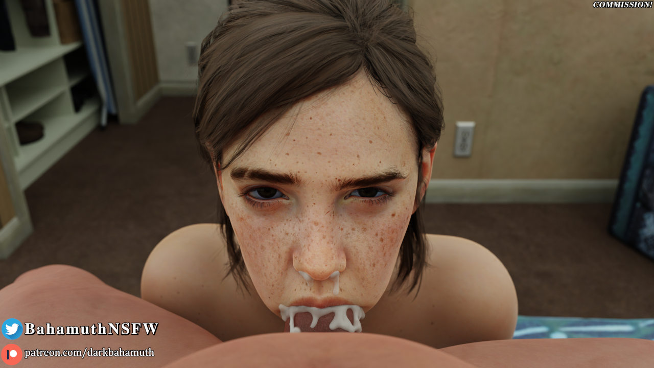 1boy, 1girls, 3d, blowjob, blowjob face, cum, cum in mouth, cum in nose, darkbahamuth, ellie (the last of us), ellie williams, female, looking at partner, looking at viewer, male, male pov, oral, oral sex, petite, pov, pov eye contact, pov male, short hair, the last of us, the last of us 2