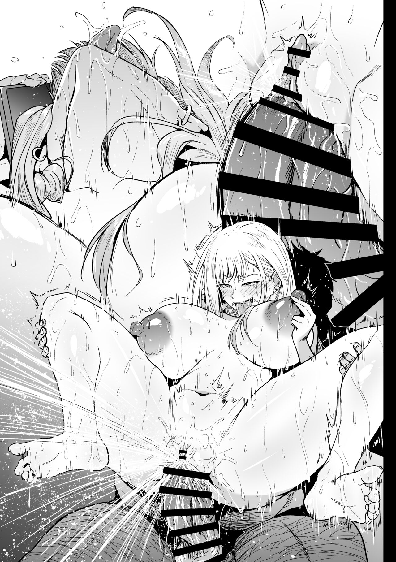 1boy, 1girls, age difference, ahemaru, barefoot, black and white, blonde female, breasts, censored, fat male, feet, female, gyaru, kitagawa marin, large breasts, male, netorare, old male, older male, older male and younger female, prostitute, prostitution, pussy, sex, sono bisque doll wa koi wo suru, straight, teenage female, teenager, vaginal penetration, younger female